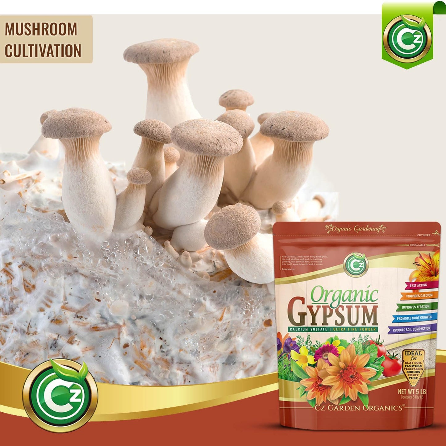 Organic Gypsum Powder 5LB - Made in USA - Calcium Sulfate Dihydrate - Garden Soil Amendment Fertilizer for Lawns, Plants, Mushroom Cultivation. Calcium & Sulfur. Cures Blossom End Rot. OMRI Listed