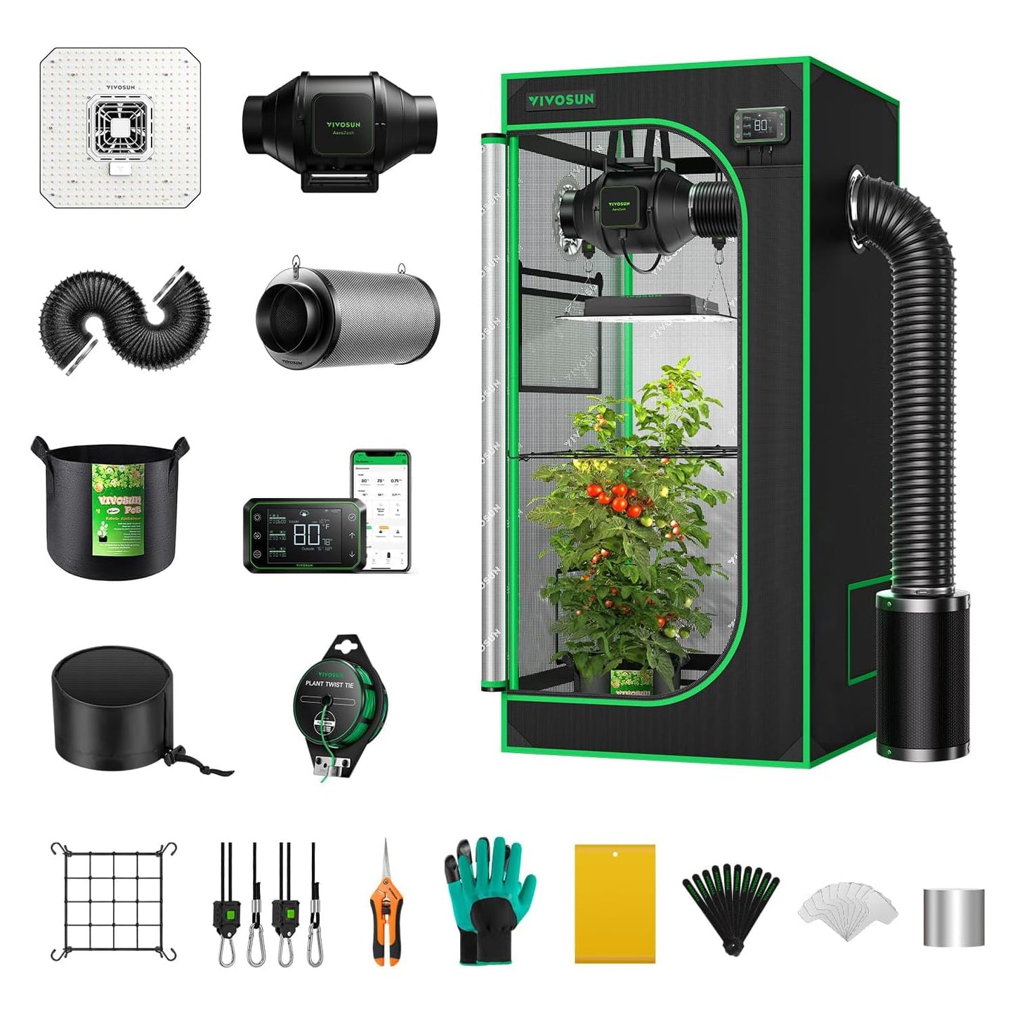 VIVOSUN GIY Smart Grow Tent System 4x2, WiFi-Integrated Grow Tent Kit, with Automate Ventilation and Circulation, Schedule Full Spectrum 200W LED Grow Light, and GrowHub E42A Controller