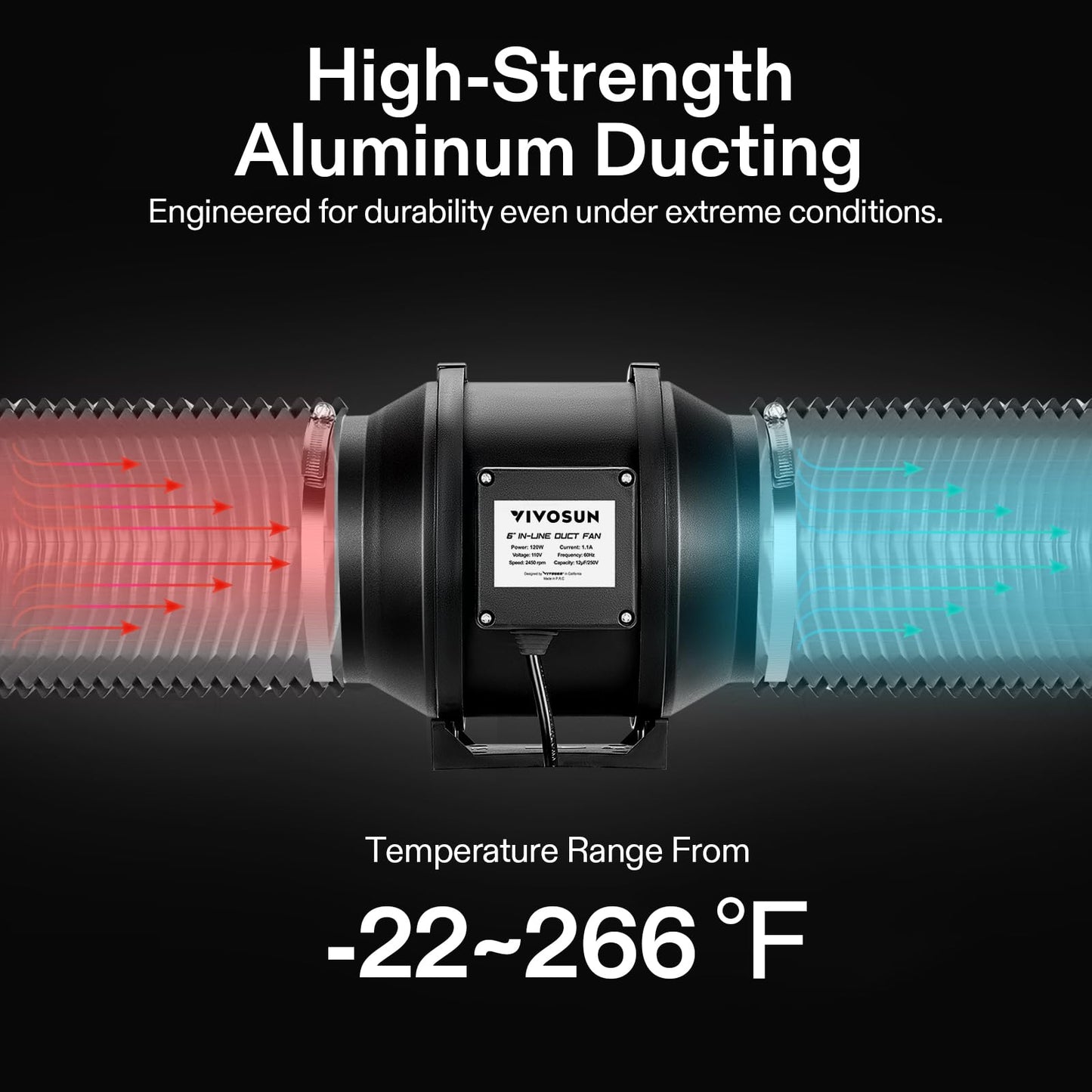 VIVOSUN 4 Inch 25 Feet Flex Air Aluminum Duct for Ventilation, 2 Clamps Included, Long Heavy-Duty Multi-Layer Dryer Hose Vent Kit, Duct Fan Systems