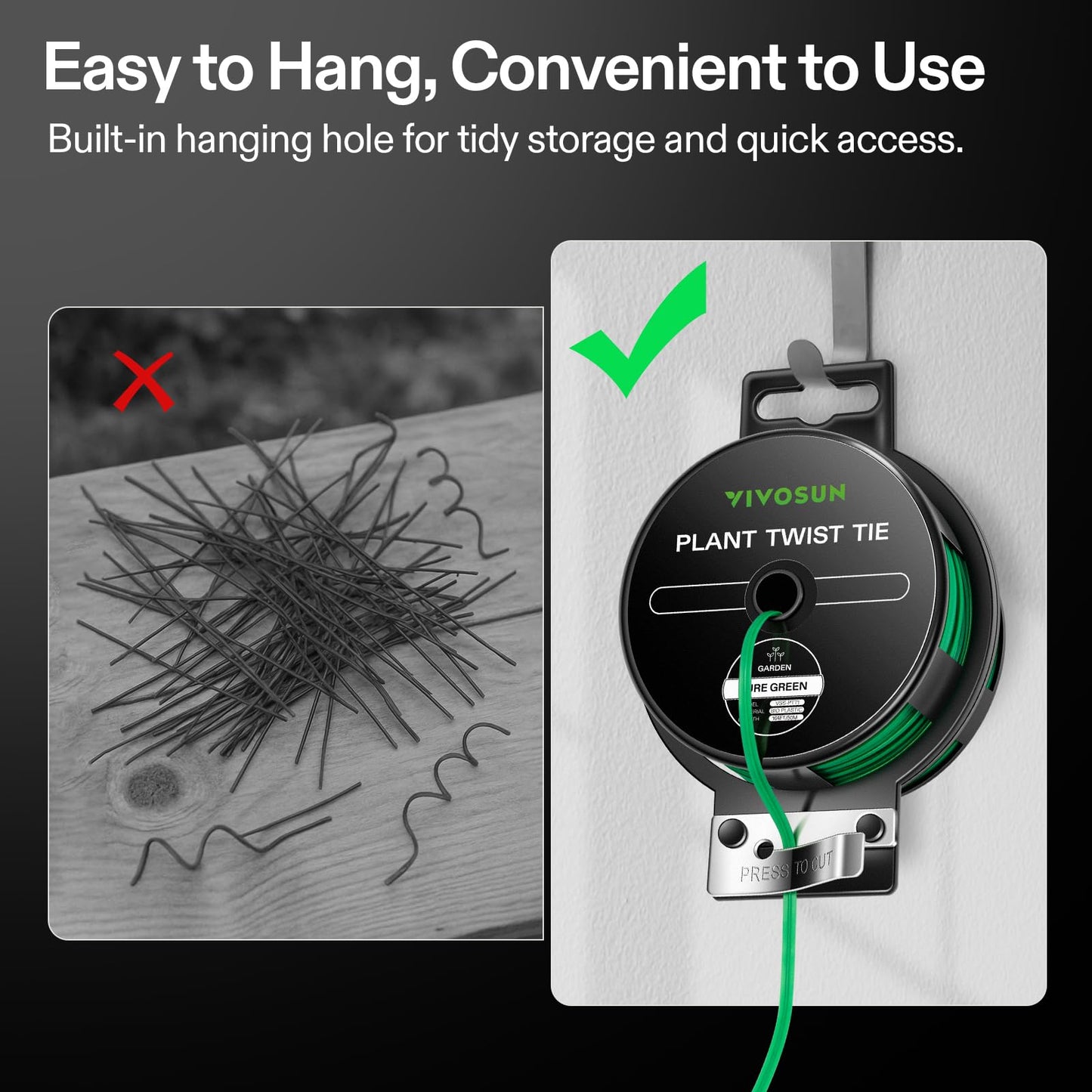 VIVOSUN Twist Ties, 164 ft (50m) PE-Coated Green Plant Ties with Cutter, Reusable & Flexible Tomate Ties for Plant Support, Indoor Outdoor Gardening, Cable Management, Home Office Organization