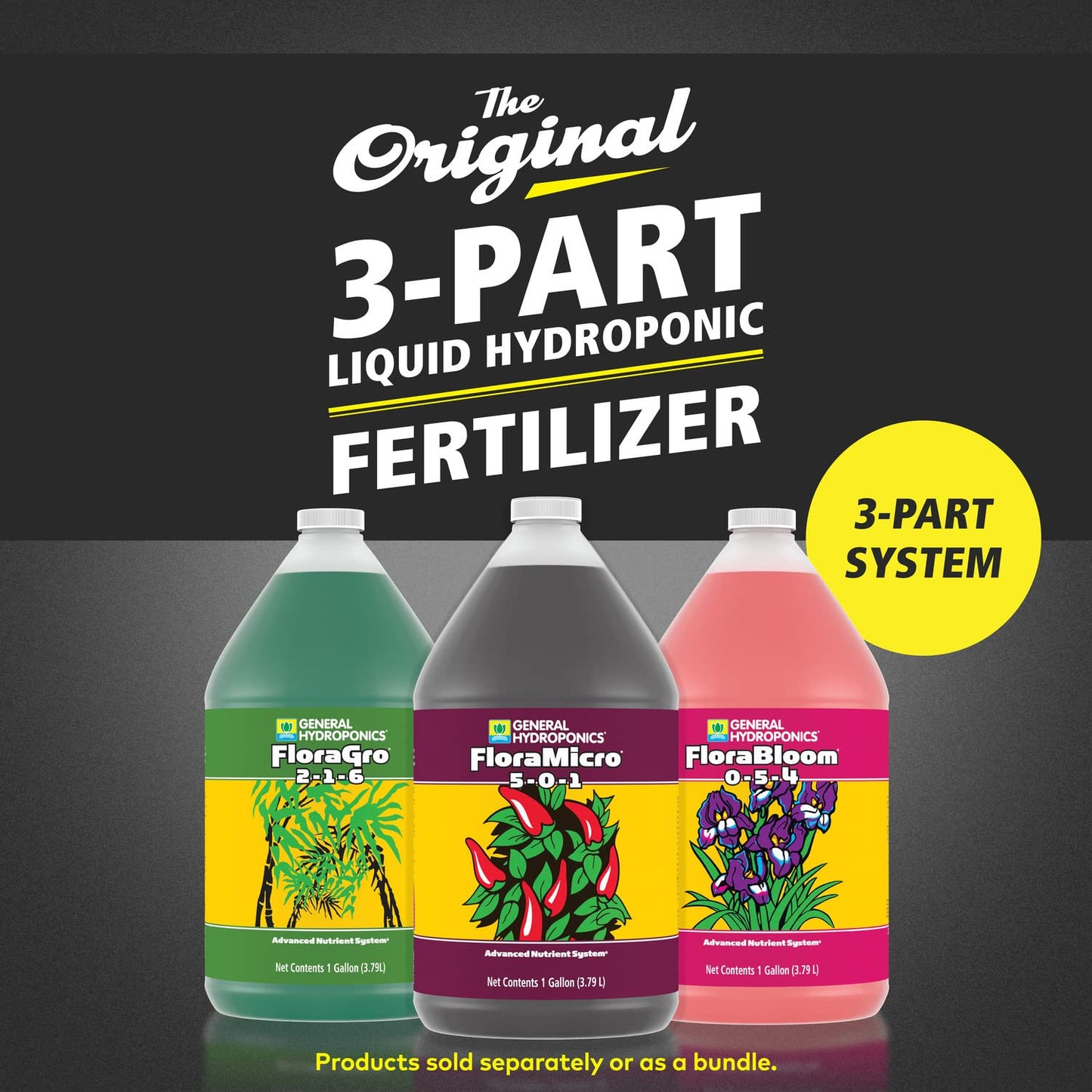 General Hydroponics FloraSeries Hydroponic Nutrient Fertilizer System with FloraMicro, FloraBloom and FloraGro, 1 pt.