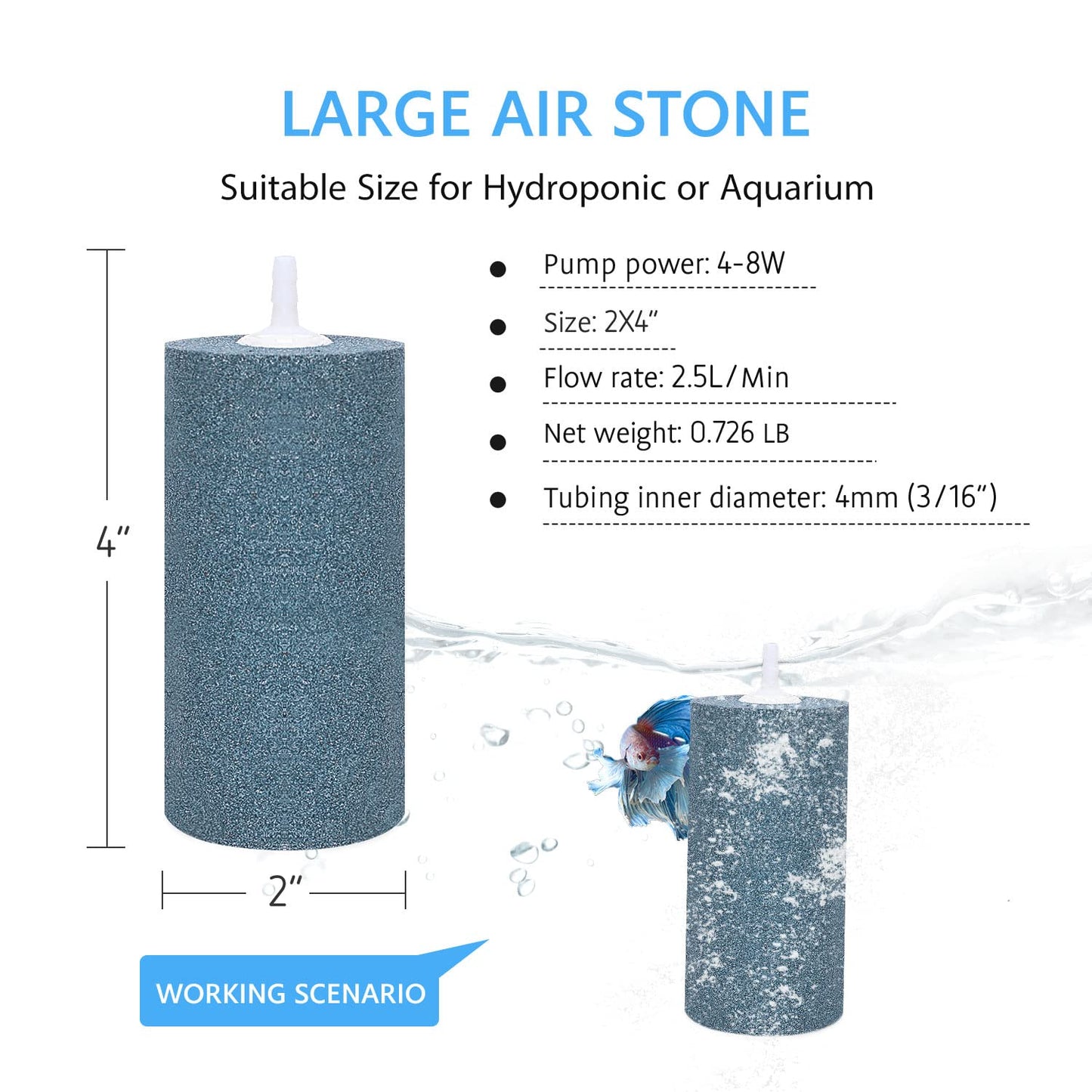 VIVOSUN Air Stone 2PCS 4 x 2 Inch Large Air Stone for Aquarium, Fish Tank and Hydroponics Air Pump
