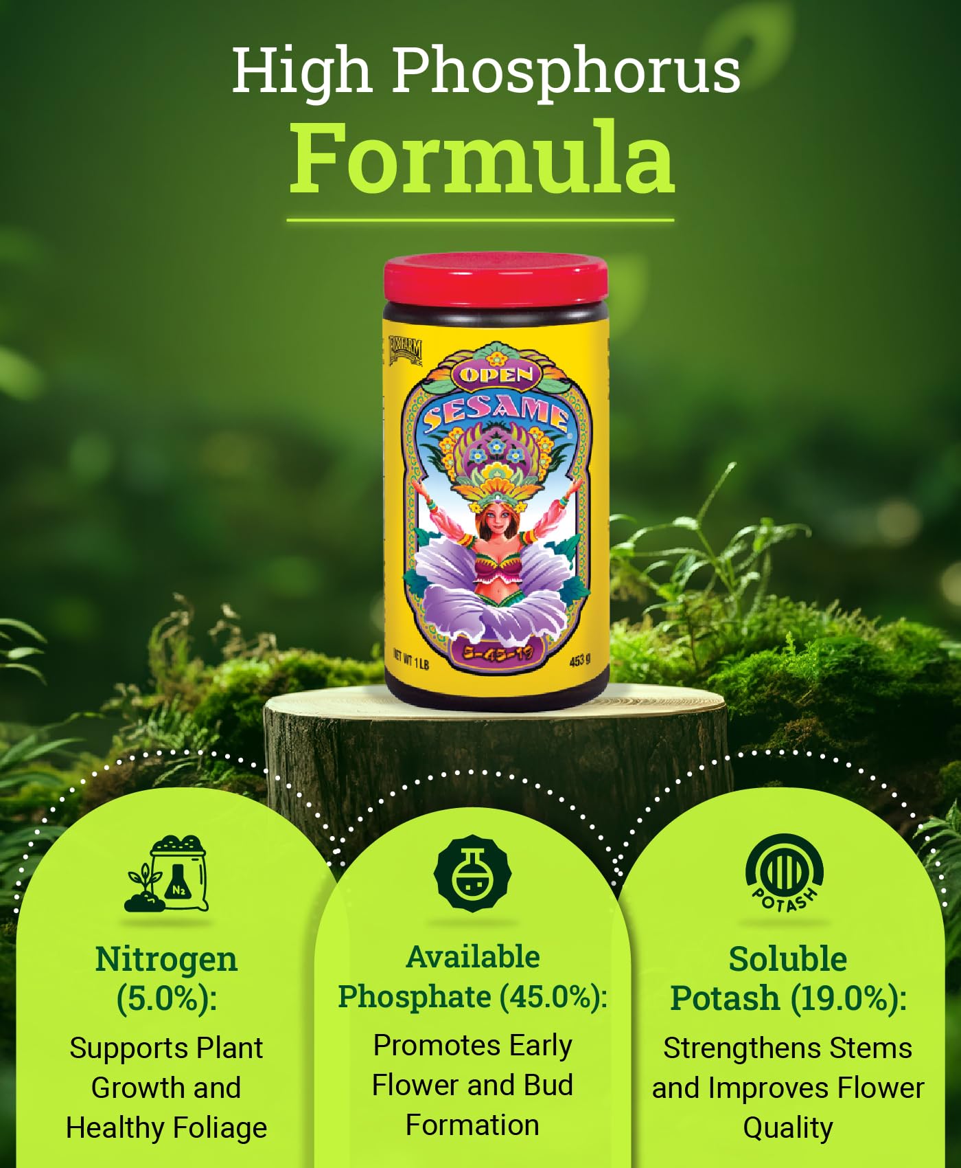 FoxFarm Open Sesame Soluble Fertilizer, High-Phosphorus Fertilizer for Early Blooming, pH Balanced - Supports Bud Development, NPK 5-45-19 (6 oz)