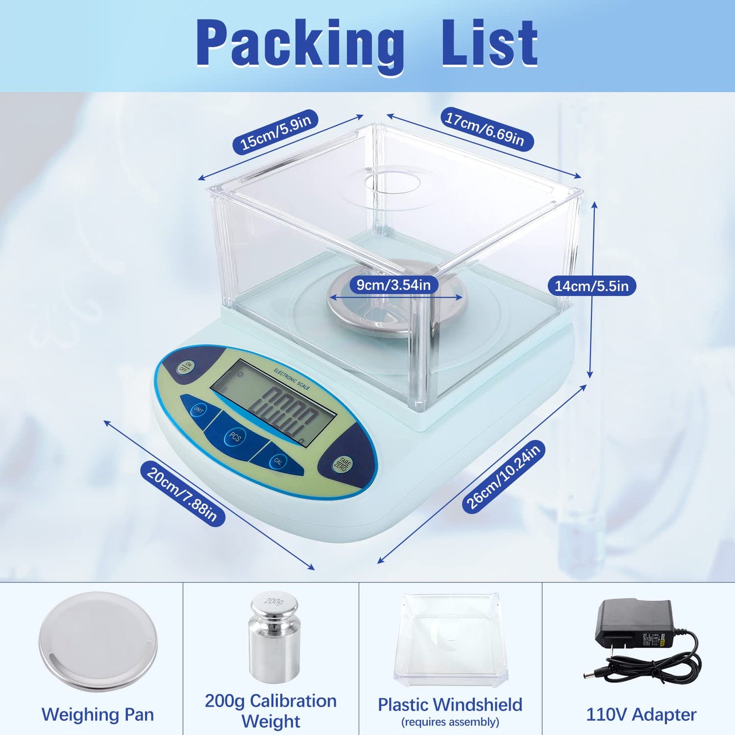 FOUR E'S SCIENTIFIC Lab Scale 500g x 0.001g Accuracy - High Precision Laboratory Analytical Balance with Windshield Digital Scientific Scale Jewelry/Kitchen Scale