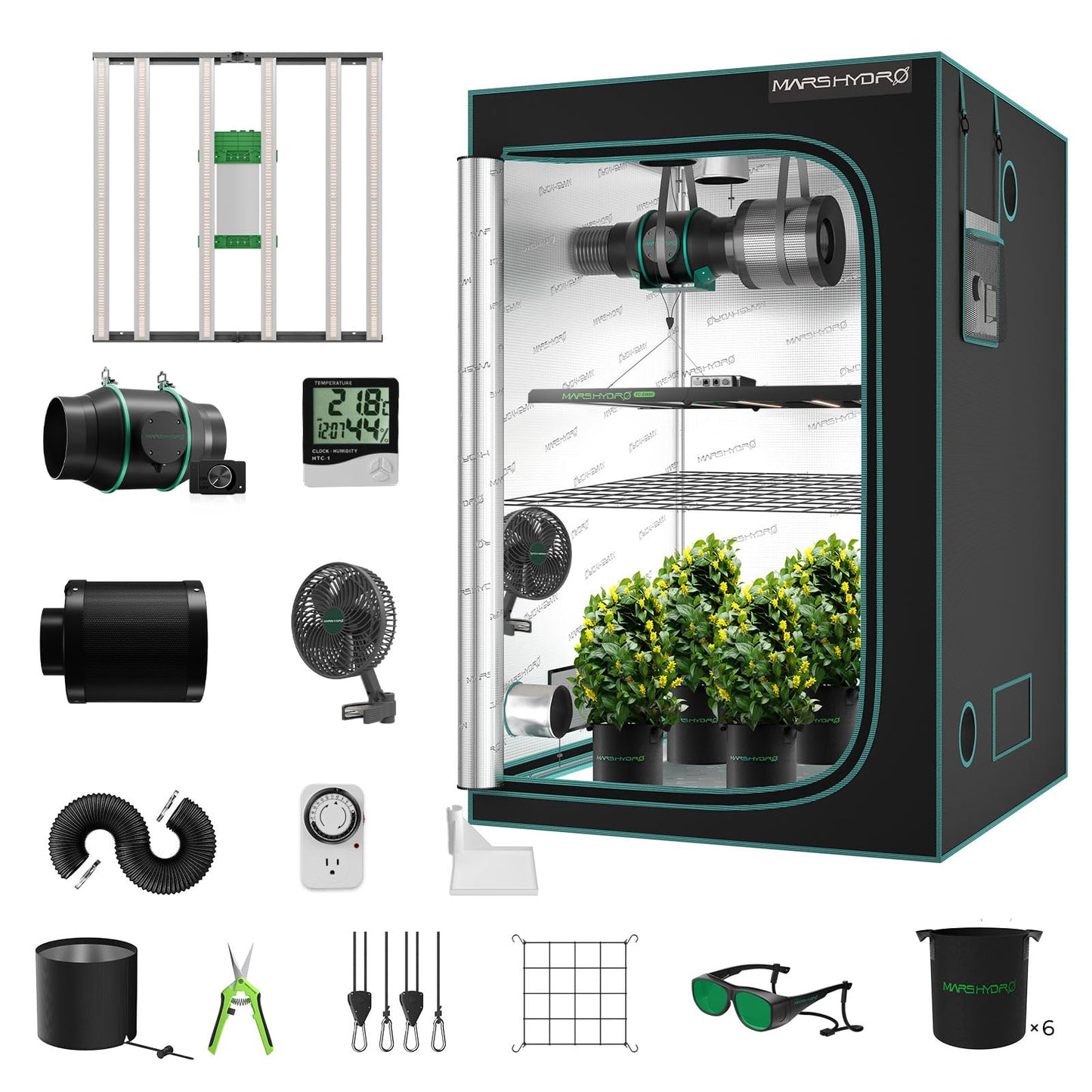 MARS HYDRO 2x2 Grow Tent Kit Complete System with 10 Speed Fan,100W TS600 LED Full Spectrum Grow Light,24"x24"x55" 1680D High Reflective Mylar Grow Tent,4 inch Smart WiFi Control Ventilation System