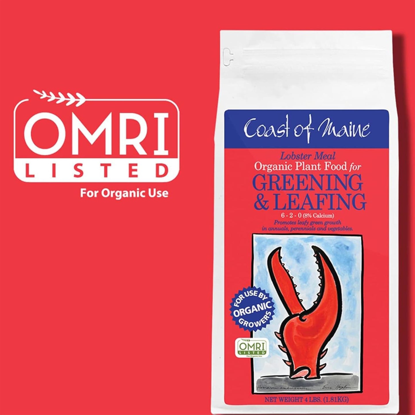 Coast of Maine Lobster Meal (4lb) Organic Plant Food and Calcium, OMRI Listed - for Green Leafy Growth