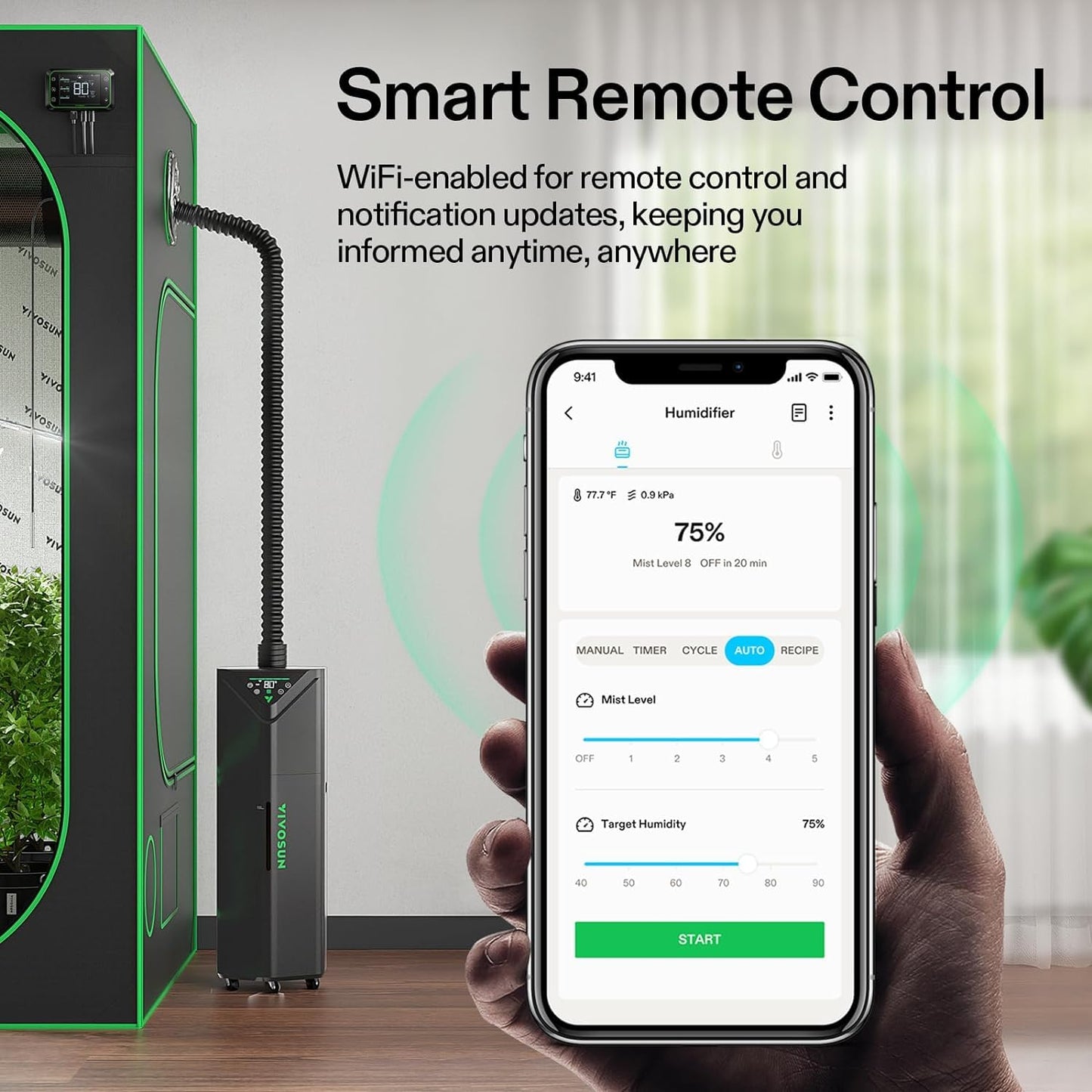 VIVOSUN AeroStream H05 Intelligent Wi-Fi Humidifier, 1.32 Gal / 5 L Humidifier with Temp & Humidity Probe, Smart Remote Control, Designed for Growers