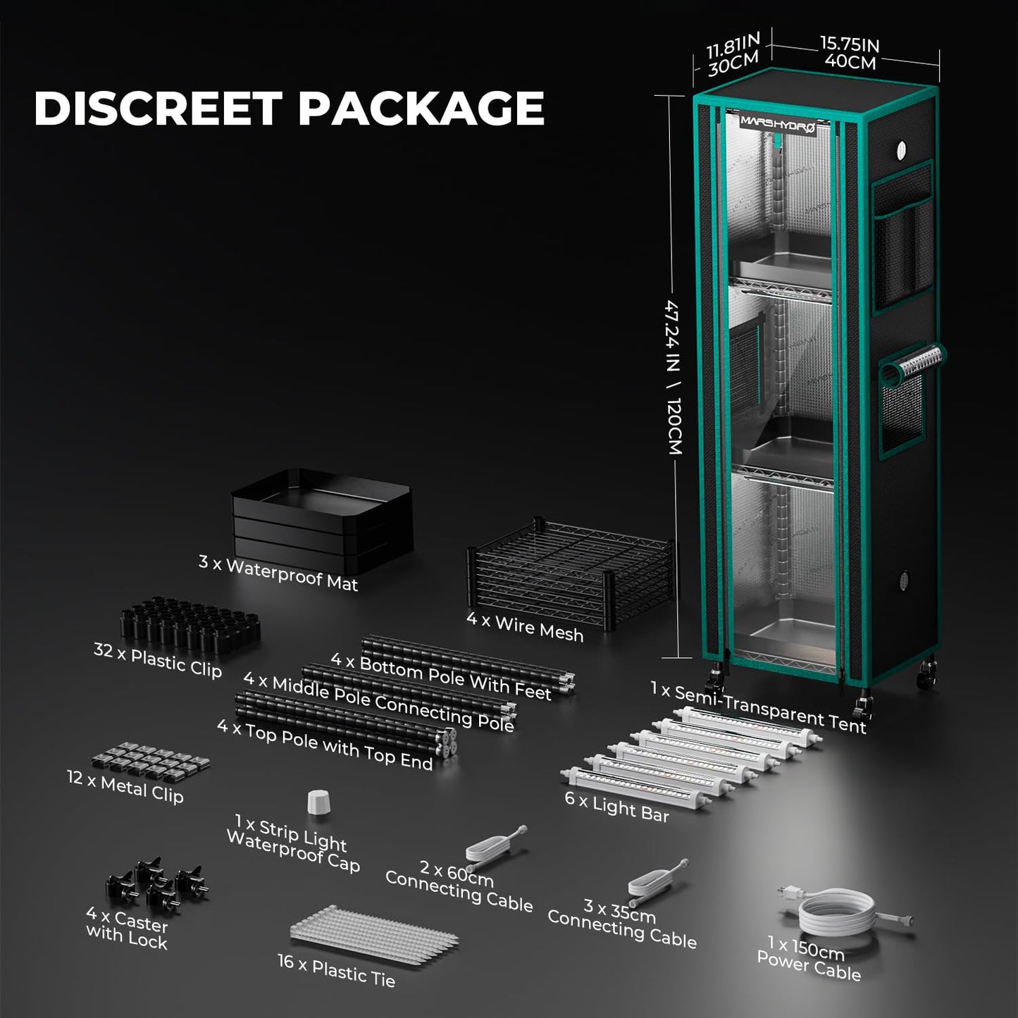 MARS HYDRO 2025 Plant Stand with Grow Lights,4-Tier Plant Shelf with 6 Full Spectrum LED Lamps (150W, 3ft) & Grow Tent | for Vegetables, Seedlings, Plant Growth | 5000K, 37×14×59''