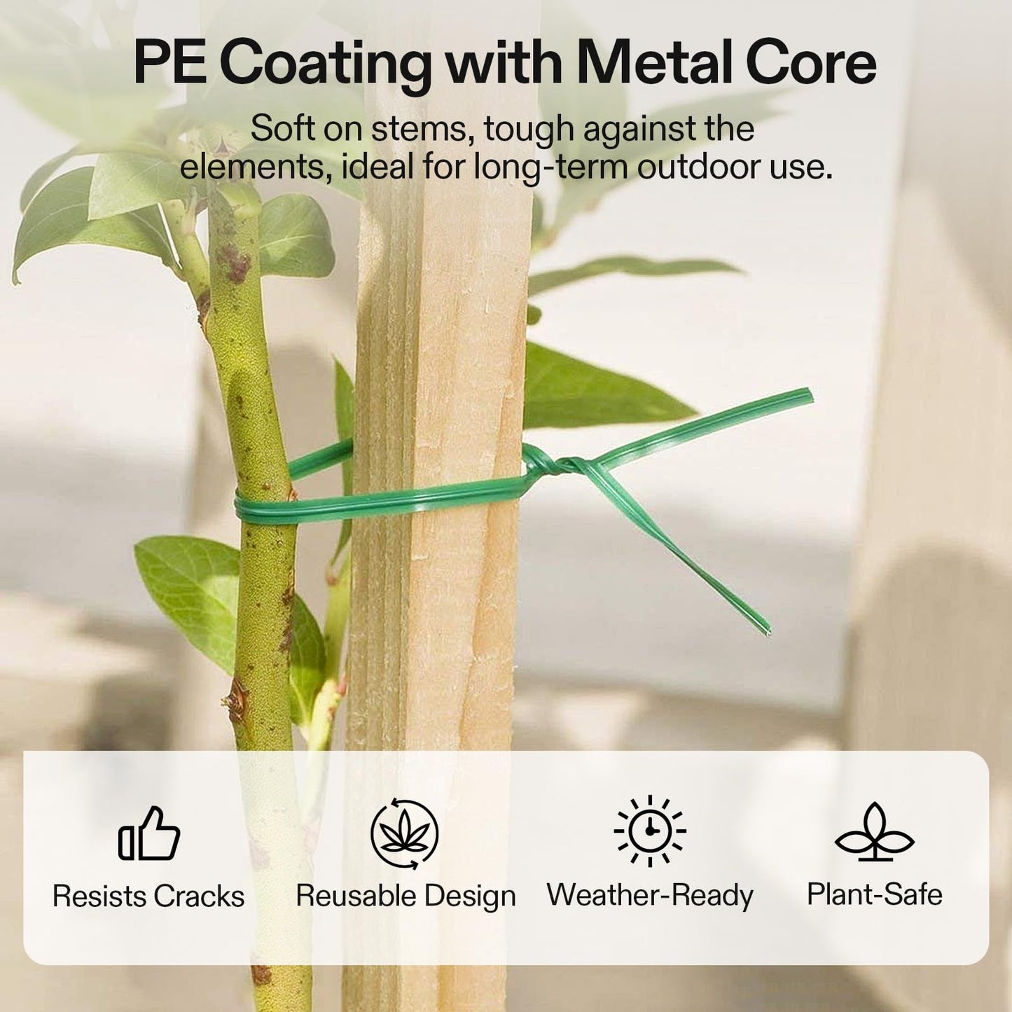 VIVOSUN Twist Ties, 164 ft (50m) PE-Coated Green Plant Ties with Cutter, Reusable & Flexible Tomate Ties for Plant Support, Indoor Outdoor Gardening, Cable Management, Home Office Organization