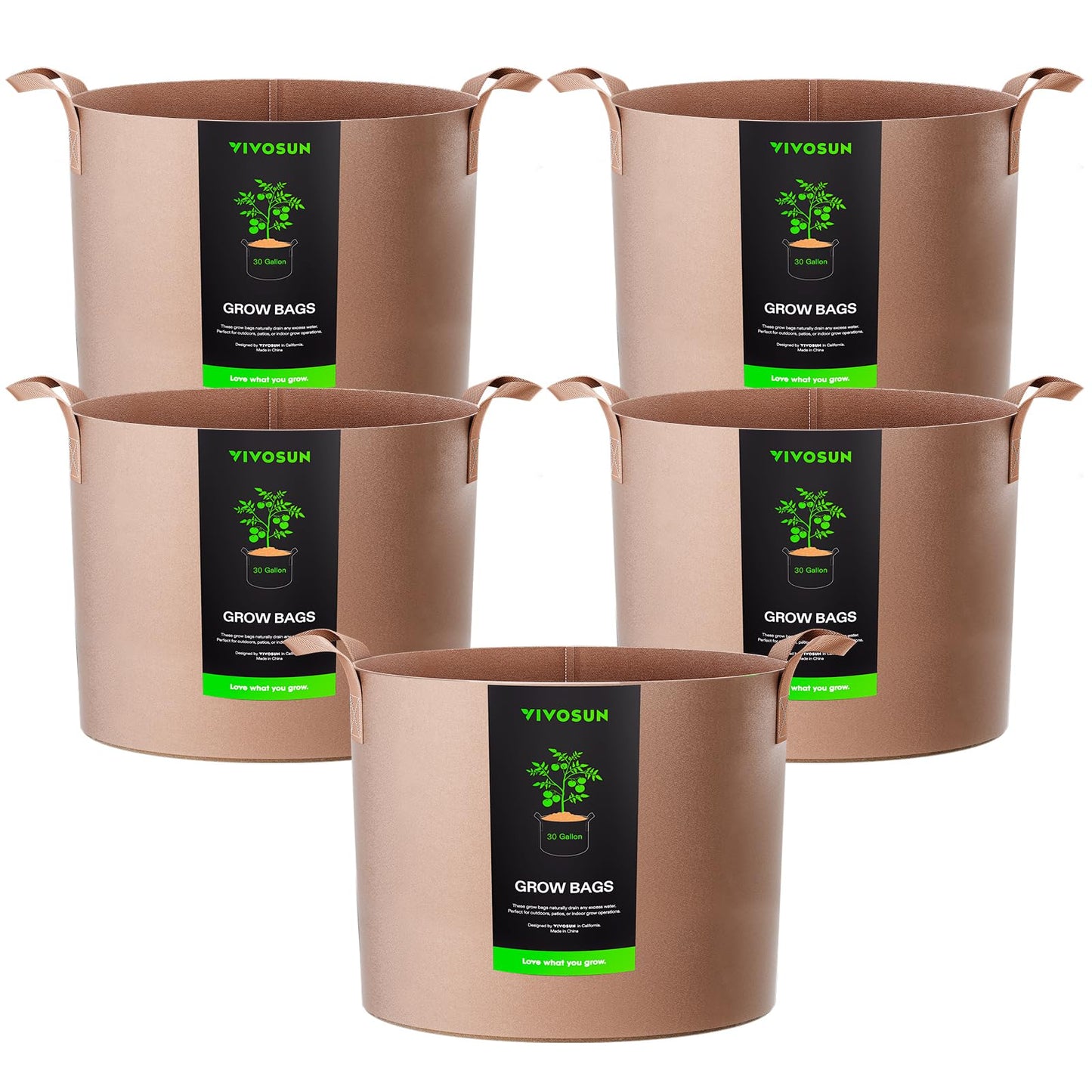 VIVOSUN 5-Pack 3 Gallon Plant Grow Bags Heavy Duty Thickened Nonwoven Fabric Pots with Handles