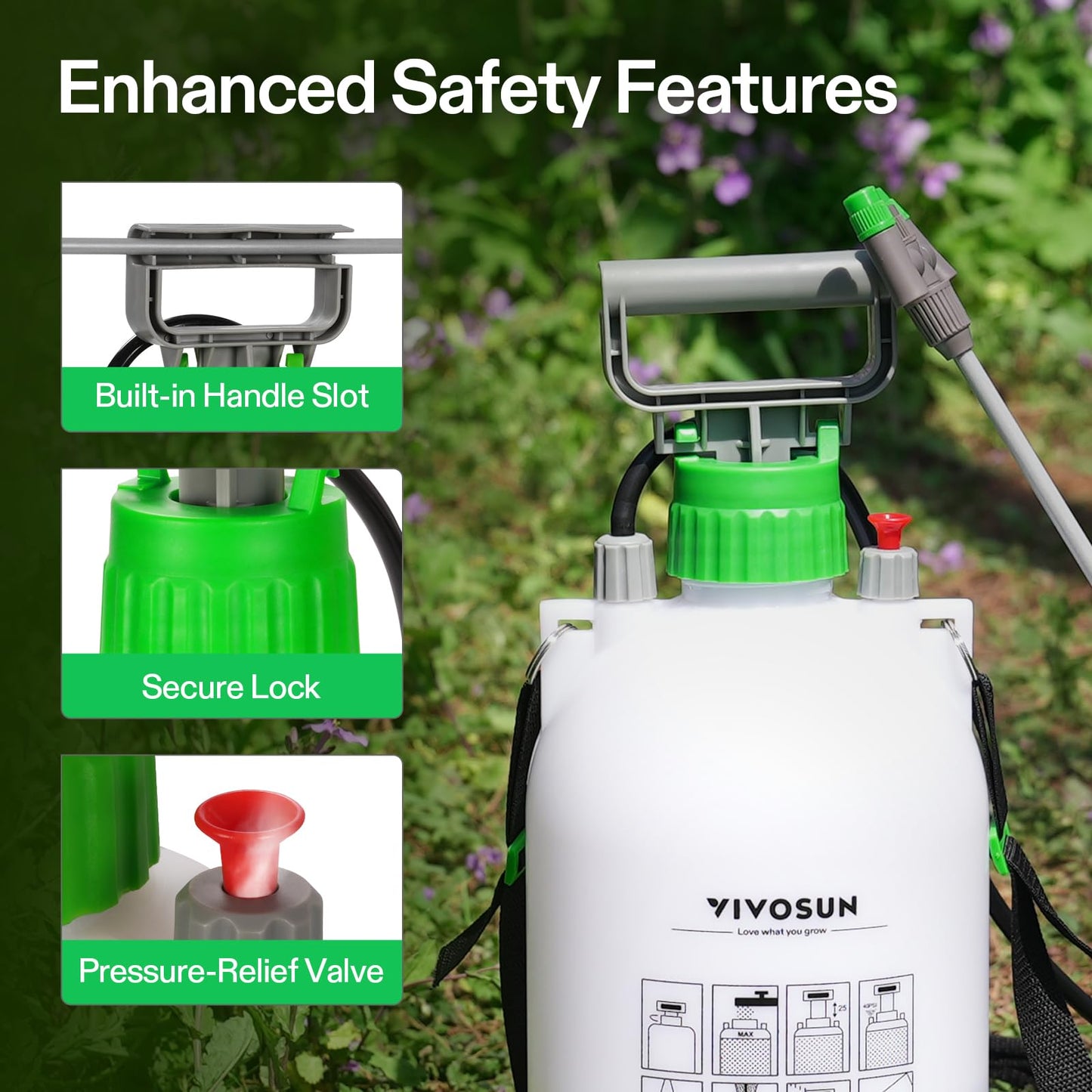 VIVOSUN 1 Gal/4L Pump Sprayer, Garden Water Sprayer for Plants, Weeds & Lawn Care, with 3 Nozzles, 50'' Long Hose & Pressure Relief Valve