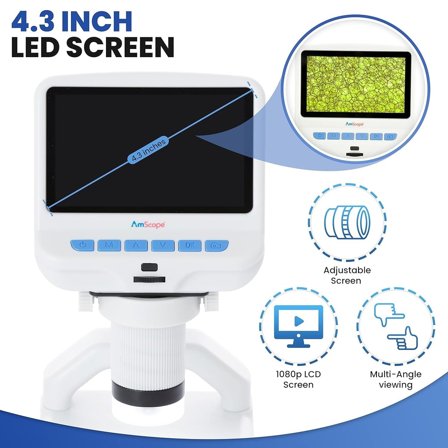 AmScope - 4.3 inch Premium 1080P HD Portable LCD Digital Color Microscope with Dual-LED Illumination - DM140