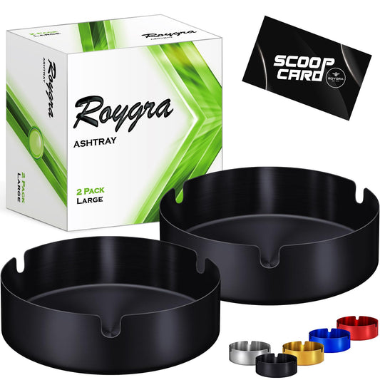 roygra Ash Tray (2 Pack), Outdoor Ashtray for Outside Patio, Stainless Steel Ashtrays for Cigarettes with 3 Holder, Smoking Accessories, Home Décor, Ashtrays for Smokers Indoor - Silver, Medium