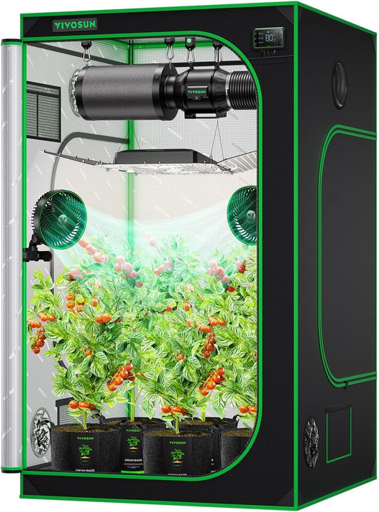 S448 4X4 Grow Tent, 48"X48"X80" High Reflective Mylar with Observation Window and Floor Tray for Hydroponics Indoor Plant for VS4000/VSF4300