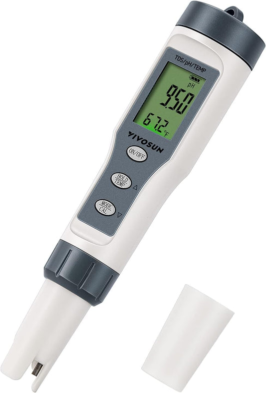 3-In-1 Digital Ph Meter with ATC, ±0.1 Ph Accuracy Water Quality Tester, 0-14.0 Ph Measurement Range for Hydroponics, Household Drinking, Pool and Aquarium