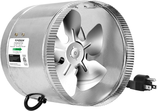8 Inch Duct Inline Fan for HVAC Exhaust Intake 420 CFM Air Flow, Low Noise, Silver