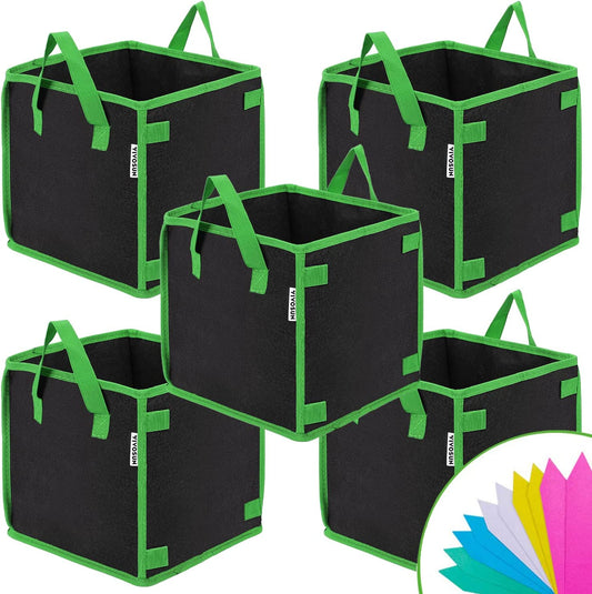 5 Pack 5 Gallon Square Grow Bags, Thick Nonwoven Cubic Fabric Pots with Handles for Indoor and Outdoor Gardening