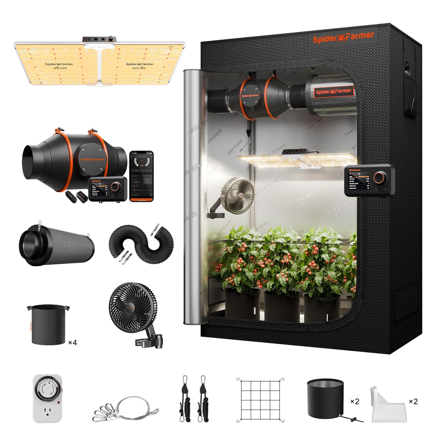 Spider Farmer Grow Tent Kit Complete 3x3x6ft G3000 Bar Style LED Grow Light Full Spectrum Ventilation System 36"x36"x70" Indoor Grow 1680D Canvas Tent 4" Inline Fan Carbon Filter & 6'' Clip Fan