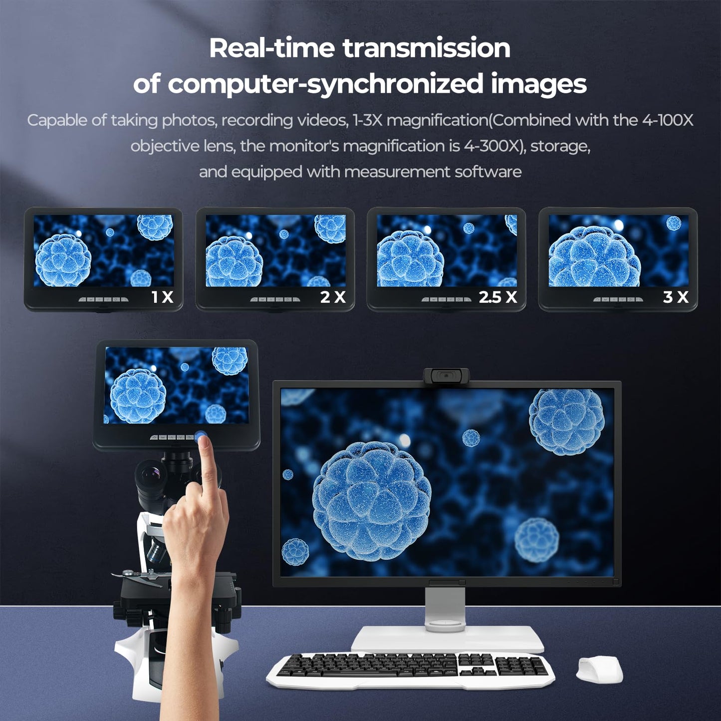 [Darkfield Microorganism Model] Vabiooth Lab Darkfield & Brightfield Trinocular Compound Microscope 40X-2500X Magnification with 7" Monitor 5MP E-Eyepiece, Adjustable Mechanical Stage, LED Source