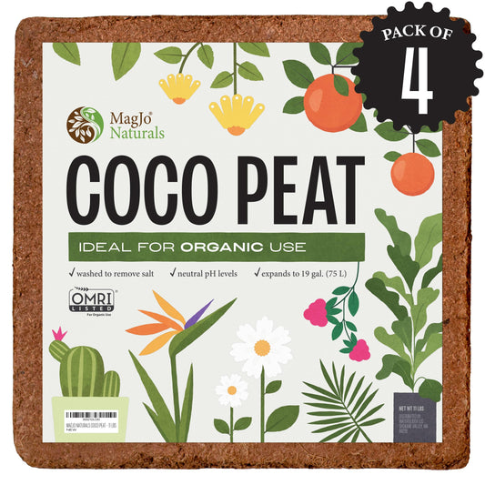 MagJo Naturals 100% Pure Coco Coir (Coco Peat) 11 Pound Block (5kg, OMRI Listed for Organic Gardening, Coconut Coir - Low EC and pH Balance - High Expansion Coco Fiber for Herbs, Flowers, Planting