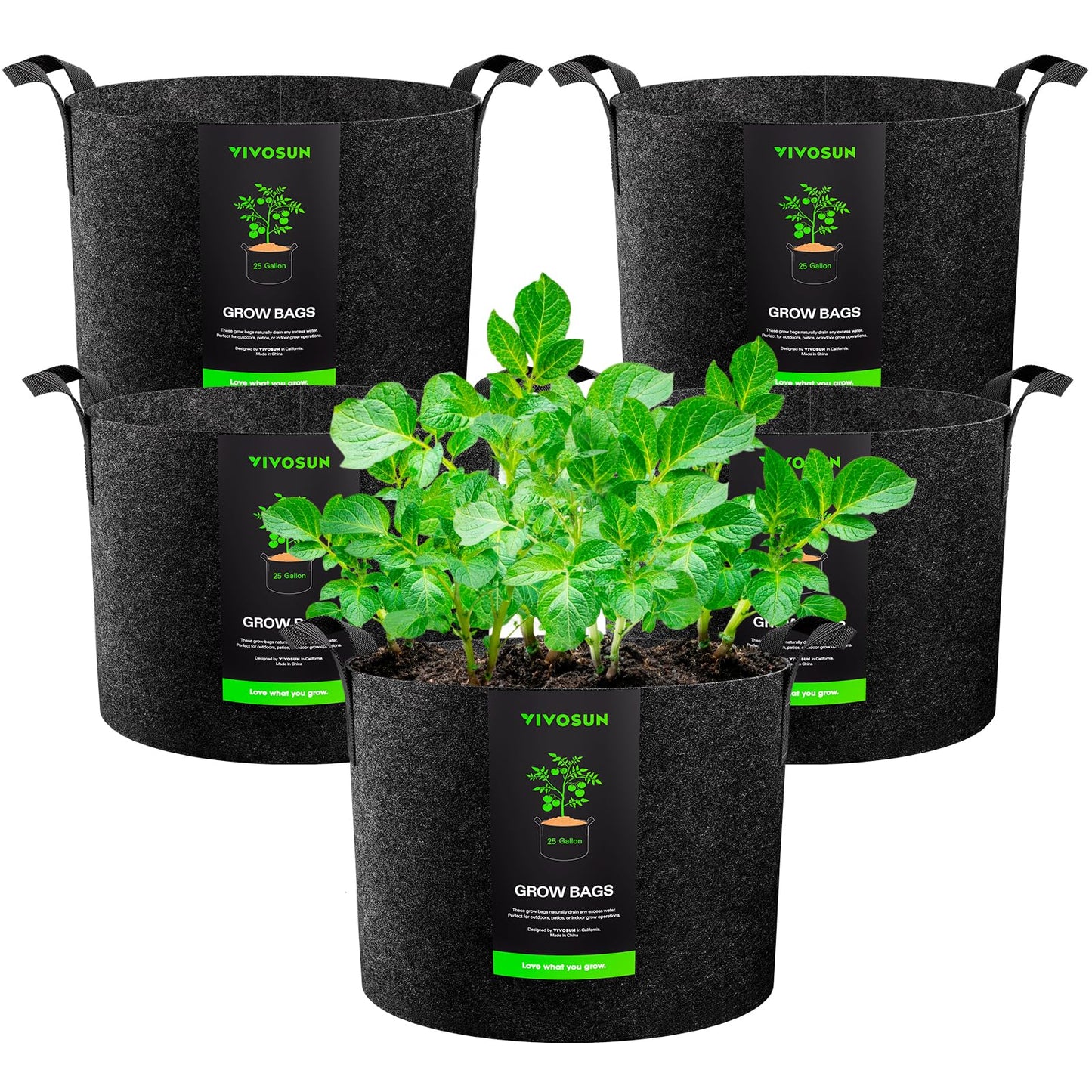 VIVOSUN 5-Pack 3 Gallon Plant Grow Bags Heavy Duty Thickened Nonwoven Fabric Pots with Handles