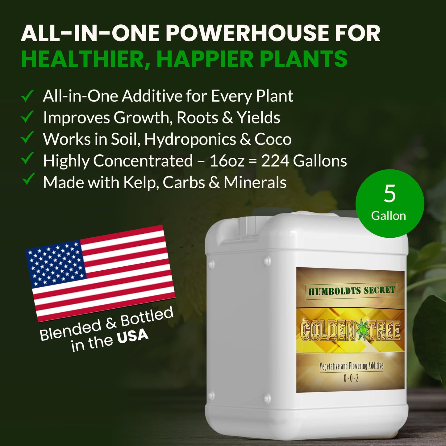 Humboldts Secret Golden Tree Liquid Plant Food | Enhances Growth Indoors or Outdoors | All-in-One Plant Nutrients for Vegetables, Trees, Flowers, Fruits, Roses, Lawns, Tomatoes | 16 Ounce