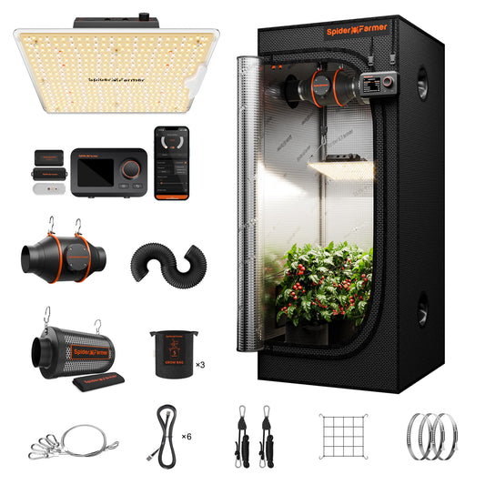 Spider Farmer 3x3x6ft G3000 Complete Grow Tent Kit with GGS AC5 Power Strip