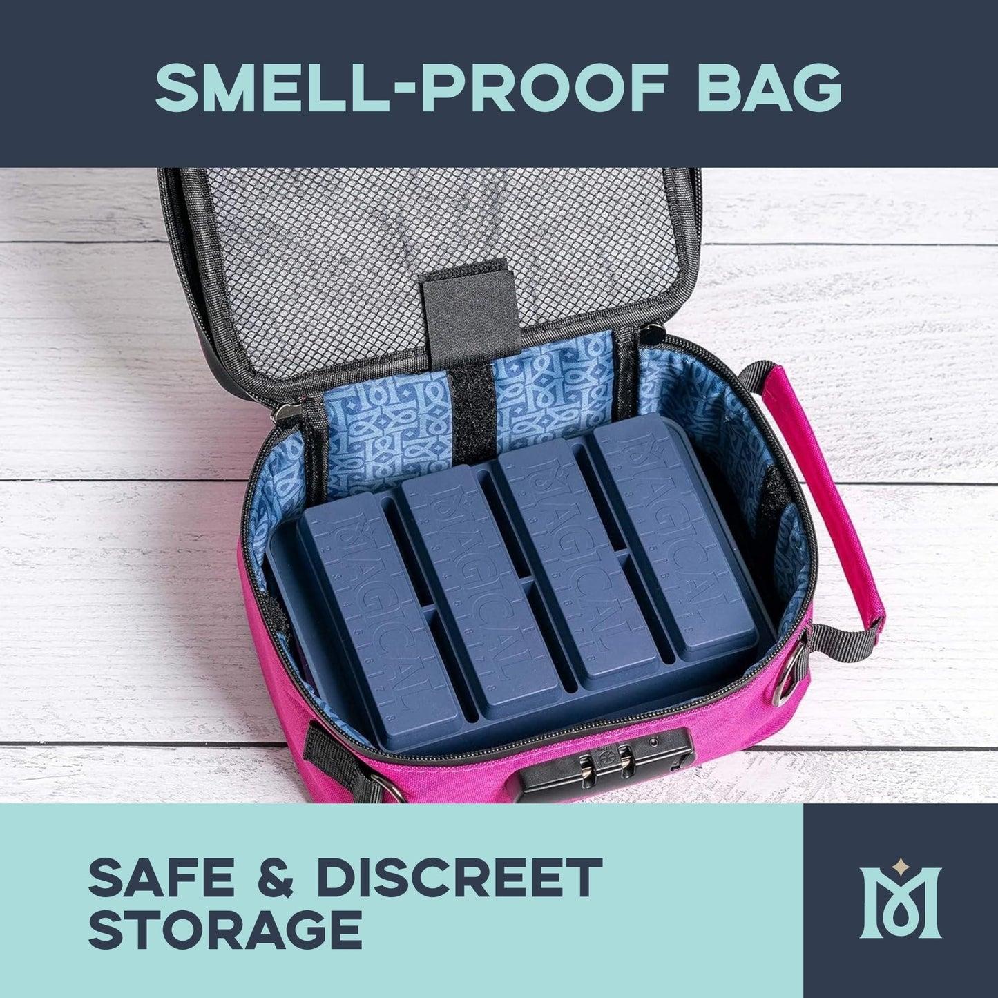 MAGICAL BUTTER Smell-Proof Bag with Combination Lock – Travel Lunch Bag with Tray & Jar – Durable, Portable, Odor-Control Storage Case