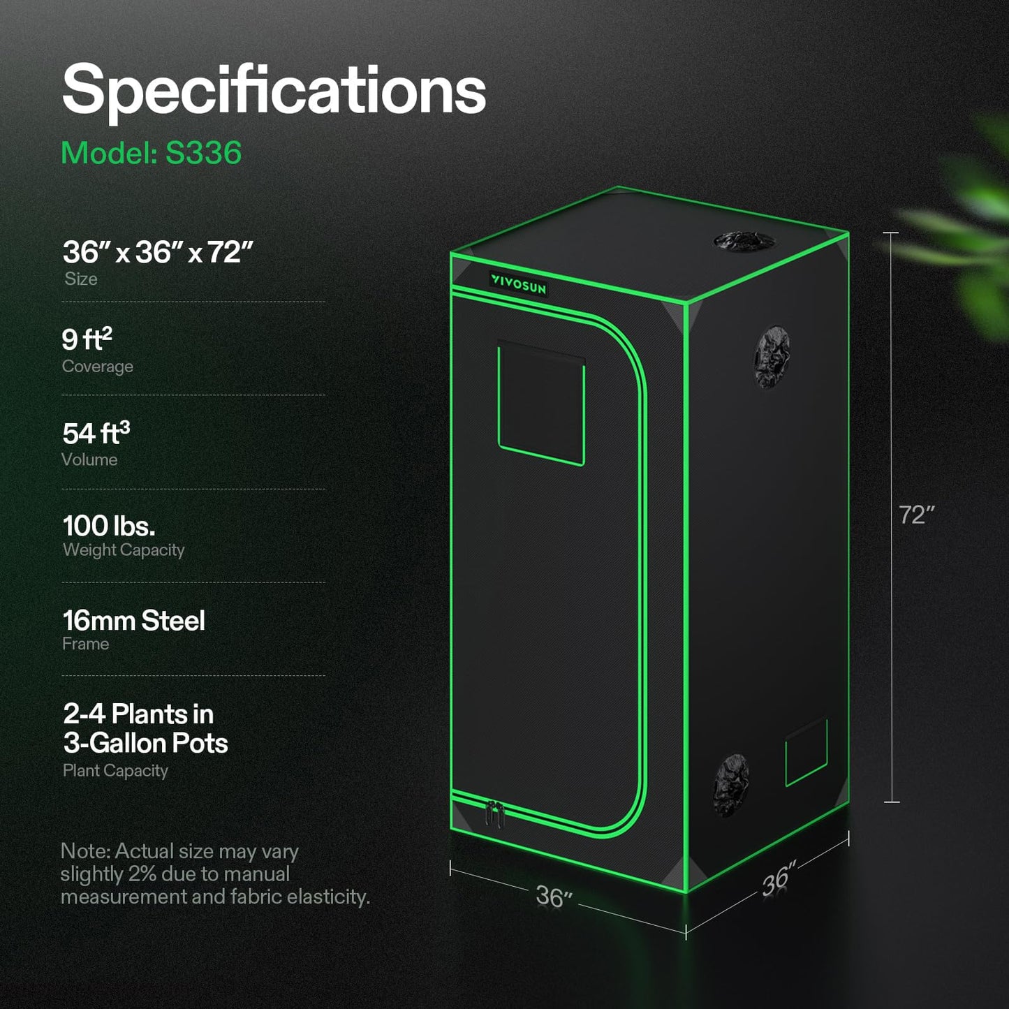 VIVOSUN S448 4x4 Grow Tent, 48"x48"x80" High Reflective Mylar with Observation Window and Floor Tray for Hydroponics Indoor Plant for VS4000/VSF4300