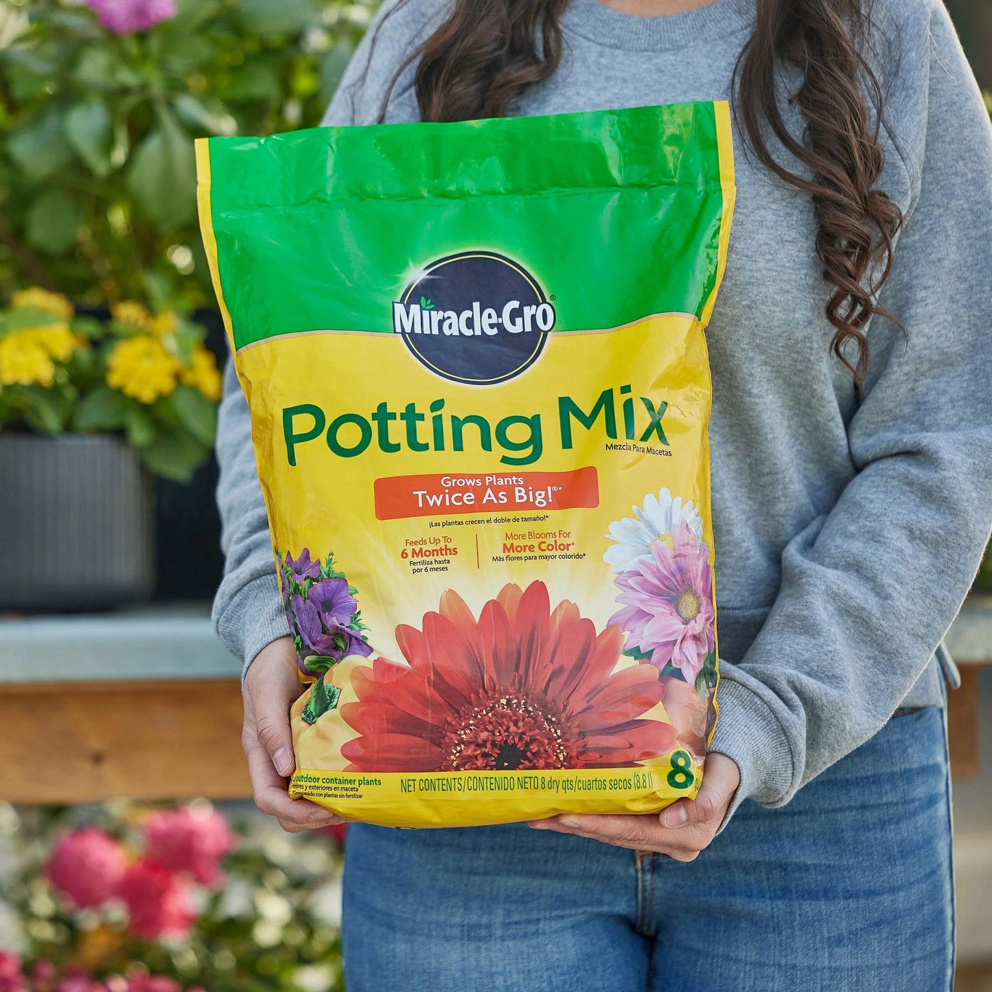 Miracle-Gro Potting Mix, For Container Plants, Flowers, Vegetables, Annuals, Perennials, Shrubs, Feeds for up to 6 Months, 16. qt., 2-Pack