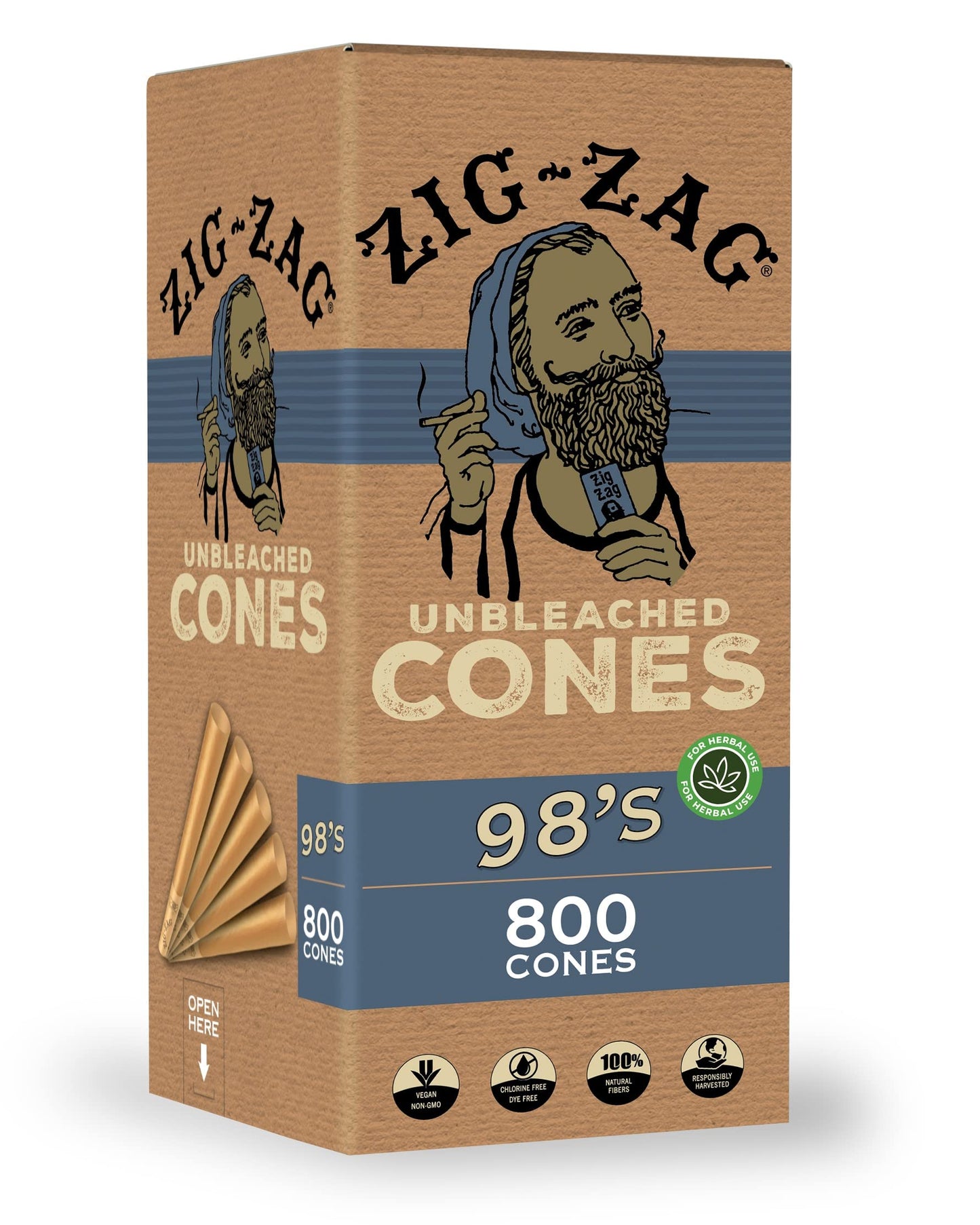 ZIG-ZAG 1 ¼-Inch Pre Rolled Cones - 50 Pack - Natural Unbleached Rolling Papers - Easy to Use & Convenient Bulk Pack- prerolled