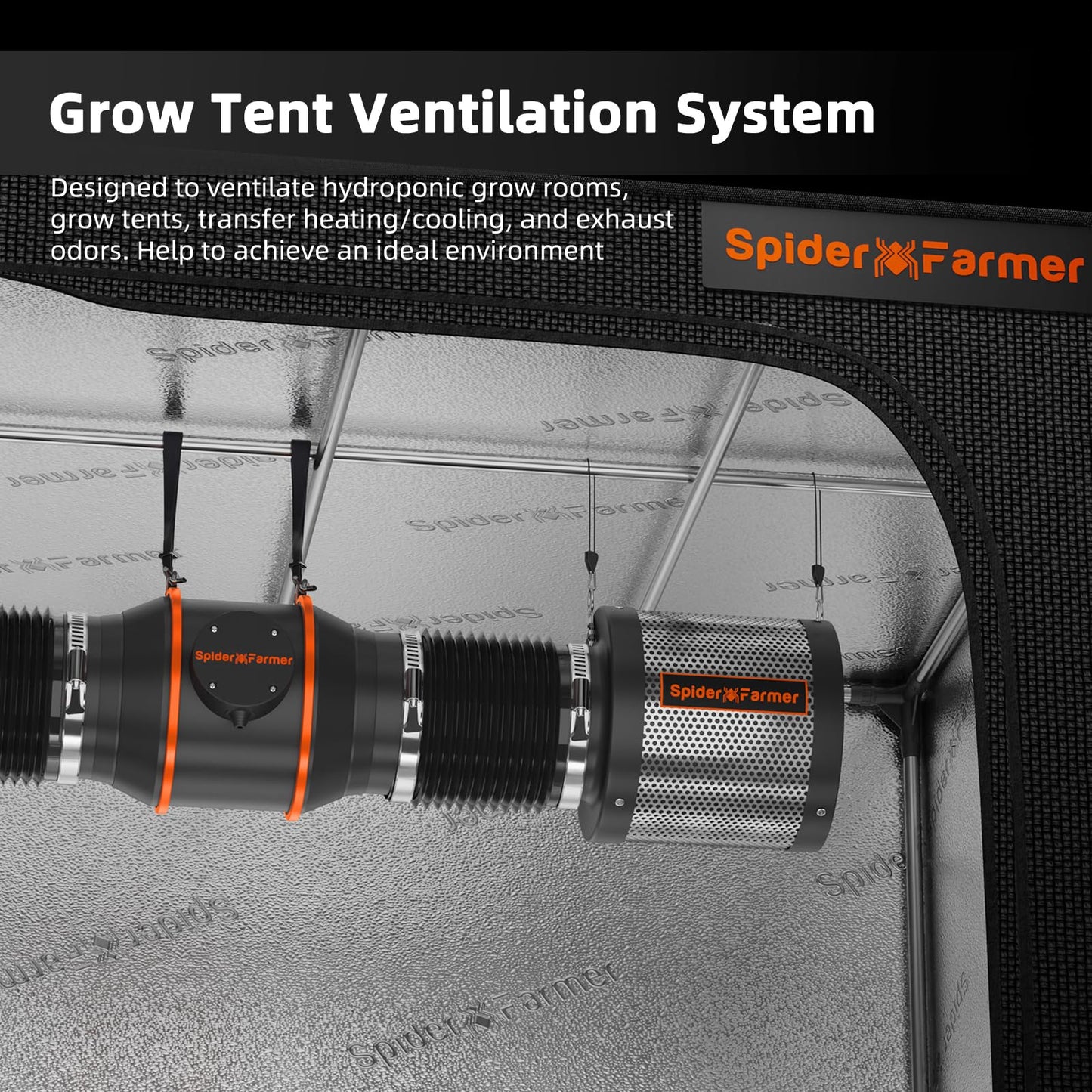 Spider Farmer 6 Inch Inline Fan with Temperature Humidity Controller, Quiet Duct Fan Intake Fan for Grow TentRoom, Heating Cooling Duct Booster Fan for Growing and Planting with Led Grow Light