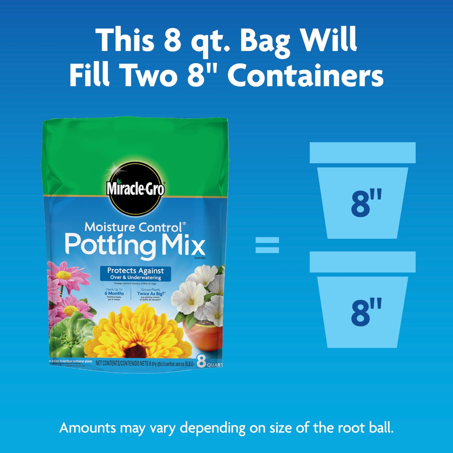 Miracle-Gro Moisture Control Potting Mix, For Container Plants, Protects against Over- and Under-Watering, 8 qt., 2-Pack