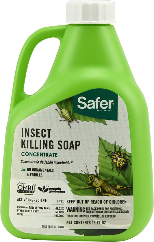 Safer 5118-6 Insect Killing Soap Concentrate - Insecticidal Soap for Plants - Kills Aphids, Whiteflies, Thrips, Spider Mites, and More - OMRI Listed for Organic Use