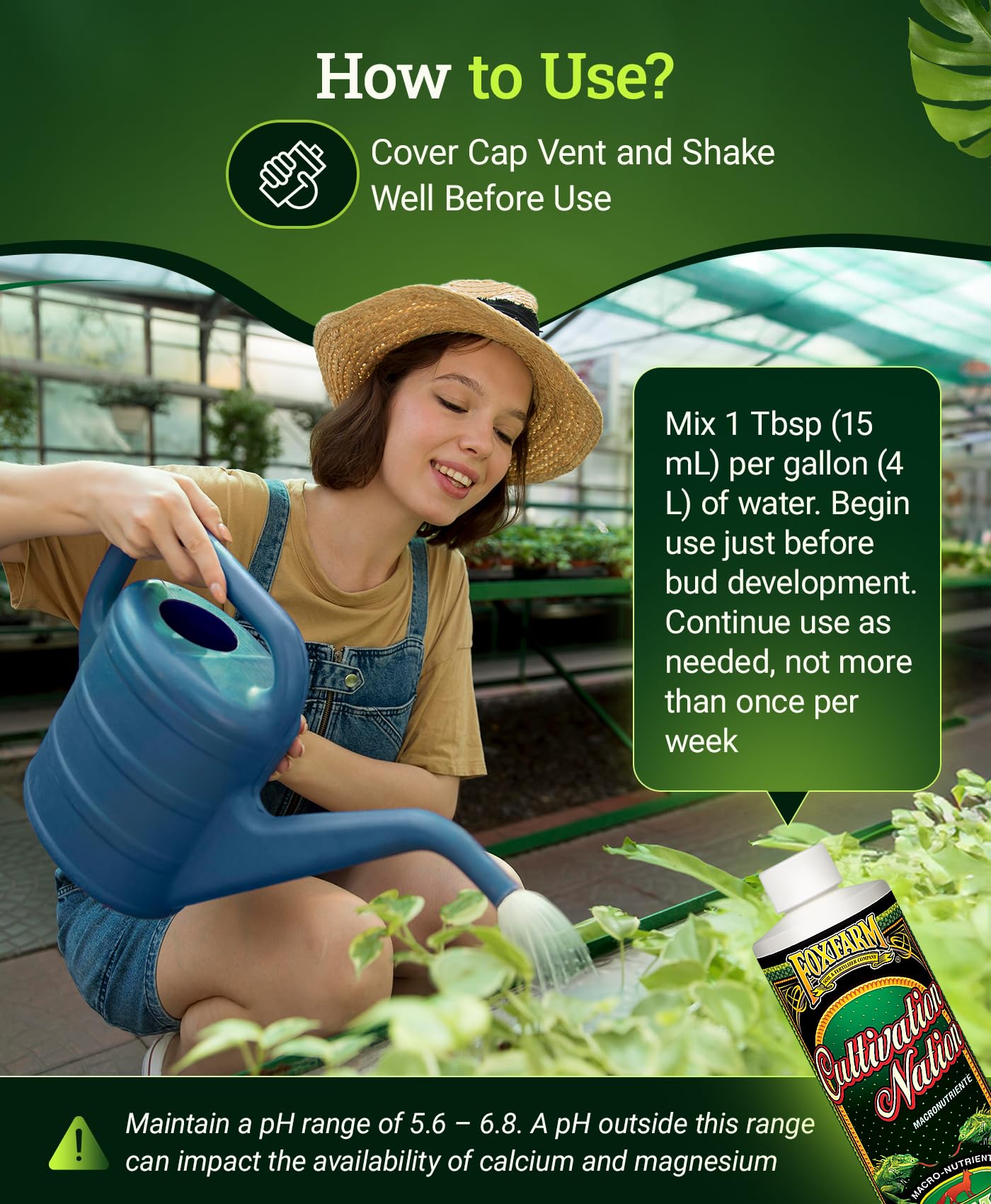 Fox Farm Cultivation Nation Cal-Mag Supplement - Formula with 3% Calcium & 1% Magnesium for Flowering & Fruiting, Ideal for Hydroponics, Soil, & All Growing Environment, NPK 4-0-0 (1 Quart)