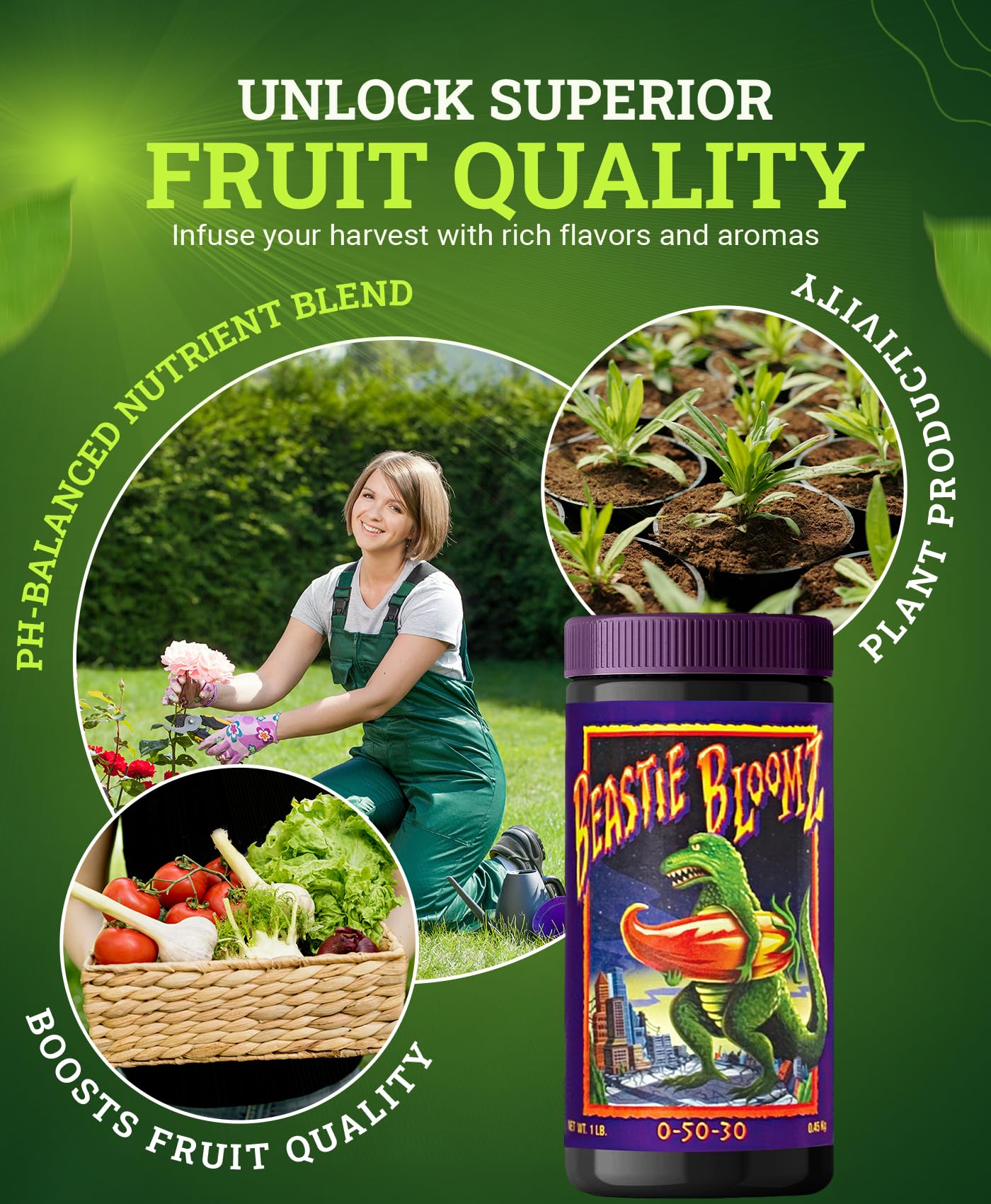 FoxFarm Beastie Bloomz Soluble Fertilizer - High-Phosphorus Fertilizer for Mid to Late Flowering, pH Balanced - Supports Blossom Development, NPK 0-5-3 (6 oz)