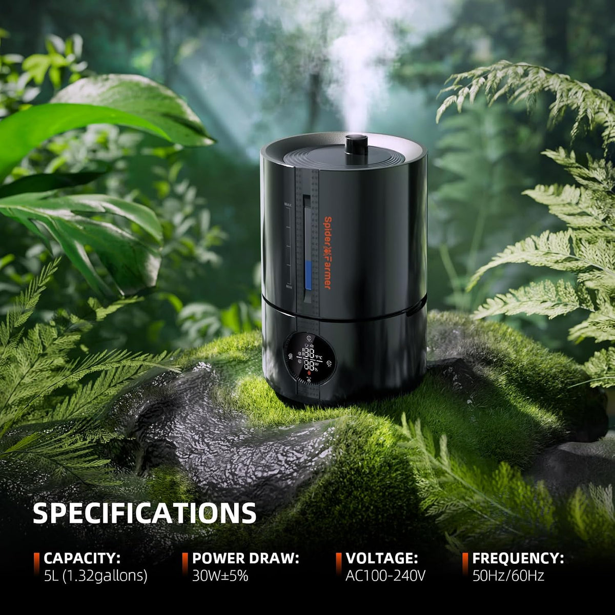 Spider Farmer 5L Cool Mist Plant Humidifier with Hose for Indoor Grow Tent