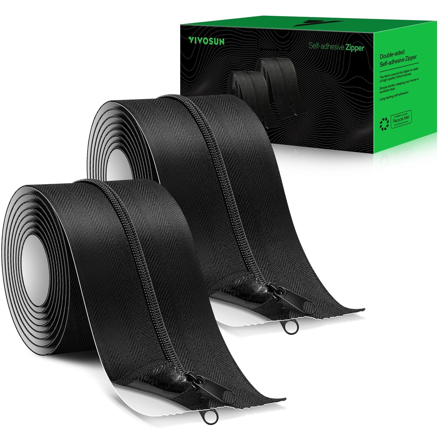 VIVOSUN 1-Pack Self Adhesive Zipper Door for Debris Barriers, 3In. x 7Ft. Peel & Stick, Heavy-Duty & Double-Sided Zipper for Tarp, Greenhouse, Indoor Outdoor Tent, Black