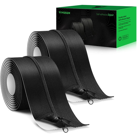 VIVOSUN 1-Pack Self Adhesive Zipper Door for Debris Barriers, 3In. x 7Ft. Peel & Stick, Heavy-Duty & Double-Sided Zipper for Tarp, Greenhouse, Indoor Outdoor Tent, Black