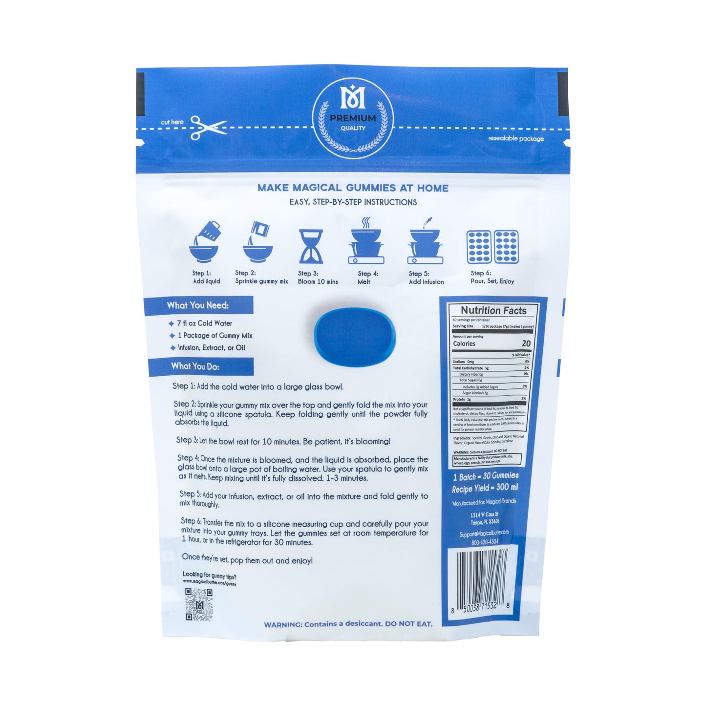 Magical Butter Premium Blue Raspberry Gummy Mix – Organic, Sugar-Free Gelatin Powder for Homemade Gummies – Easy-to-Use Candy Making Mix