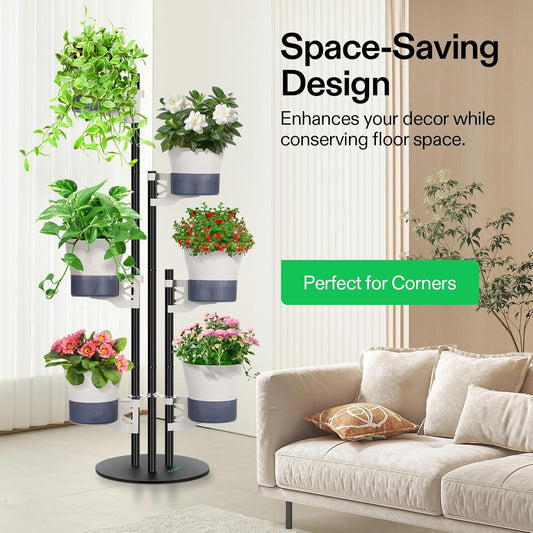 VIVOSUN 6-Tier Adjustable Plant Stand with Self-Watering Planters, Modular Metal Frame Corner Shelf for Indoor & Outdoor Use