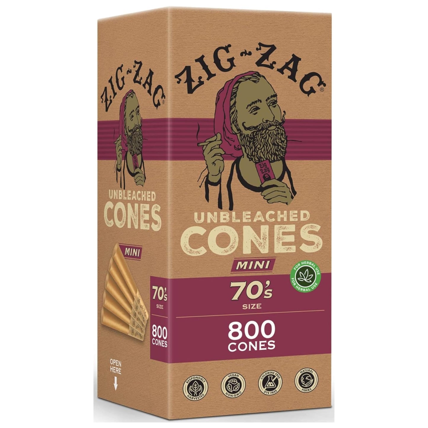 ZIG-ZAG 1 ¼-Inch Pre Rolled Cones - 50 Pack - Natural Unbleached Rolling Papers - Easy to Use & Convenient Bulk Pack- prerolled