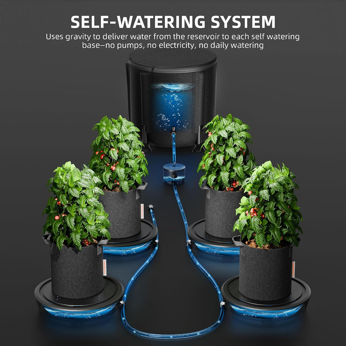 Spider Farmer 4 Pot Gravity-Fed Self Watering System, Automatic Watering