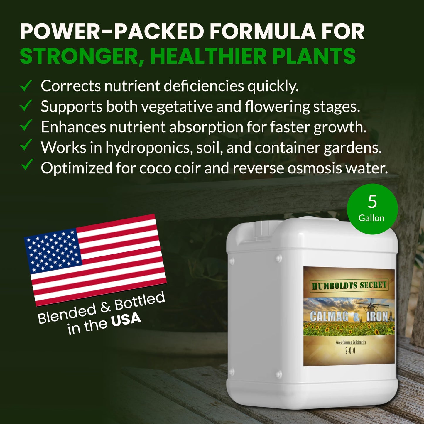 Humboldts Secret CalMag & Iron | Calcium, Magnesium & Chelated Iron Nutrient Fertilizer | Hydroponic Supplies for Vegetative & Flowering Growth in Soil, Coco, Hydroponics or RO Water | 32 Ounce