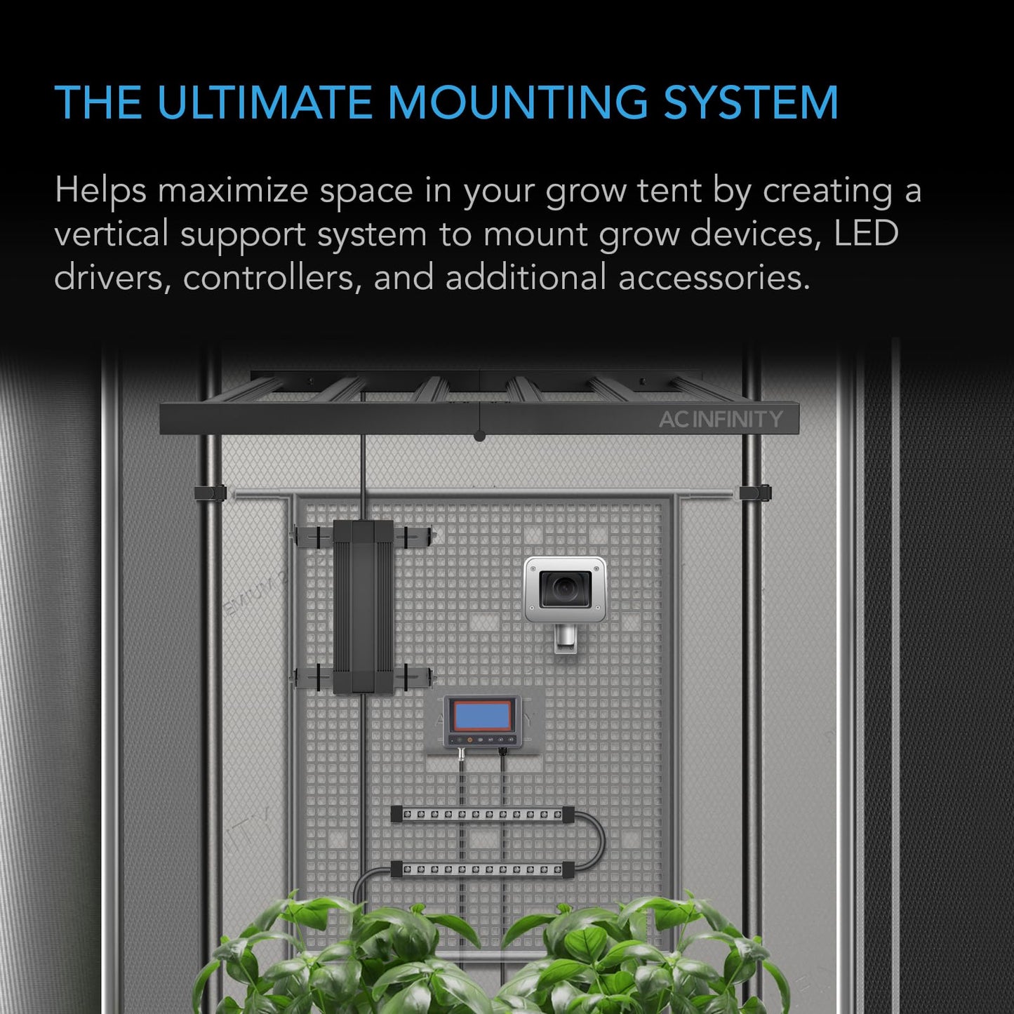 AC Infinity Gear Board, Grow Tent Equipment Board with Cable Management Slots, Steel Wall Organizer Mounts Clip Fans, Controllers, LED Drivers, and Ballasts in 5x5 Grow Tents or Smaller