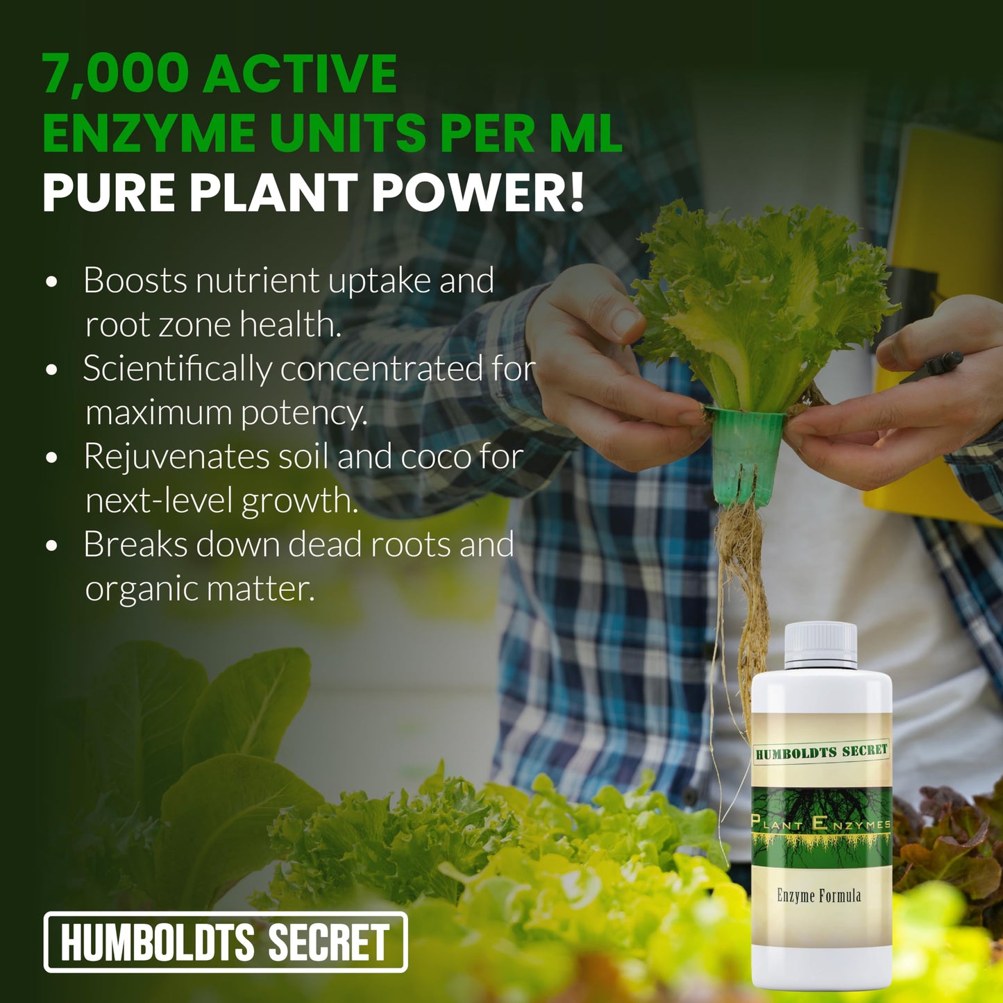 Humboldts Secret Plant Enzymes | 7,000 Active Units per mL | Root & Soil Enzyme Additive for Hydroponic and Aeroponic Systems | Boosts Growth and Root Strength for Maximum Nutrient Uptake | 8 Ounce