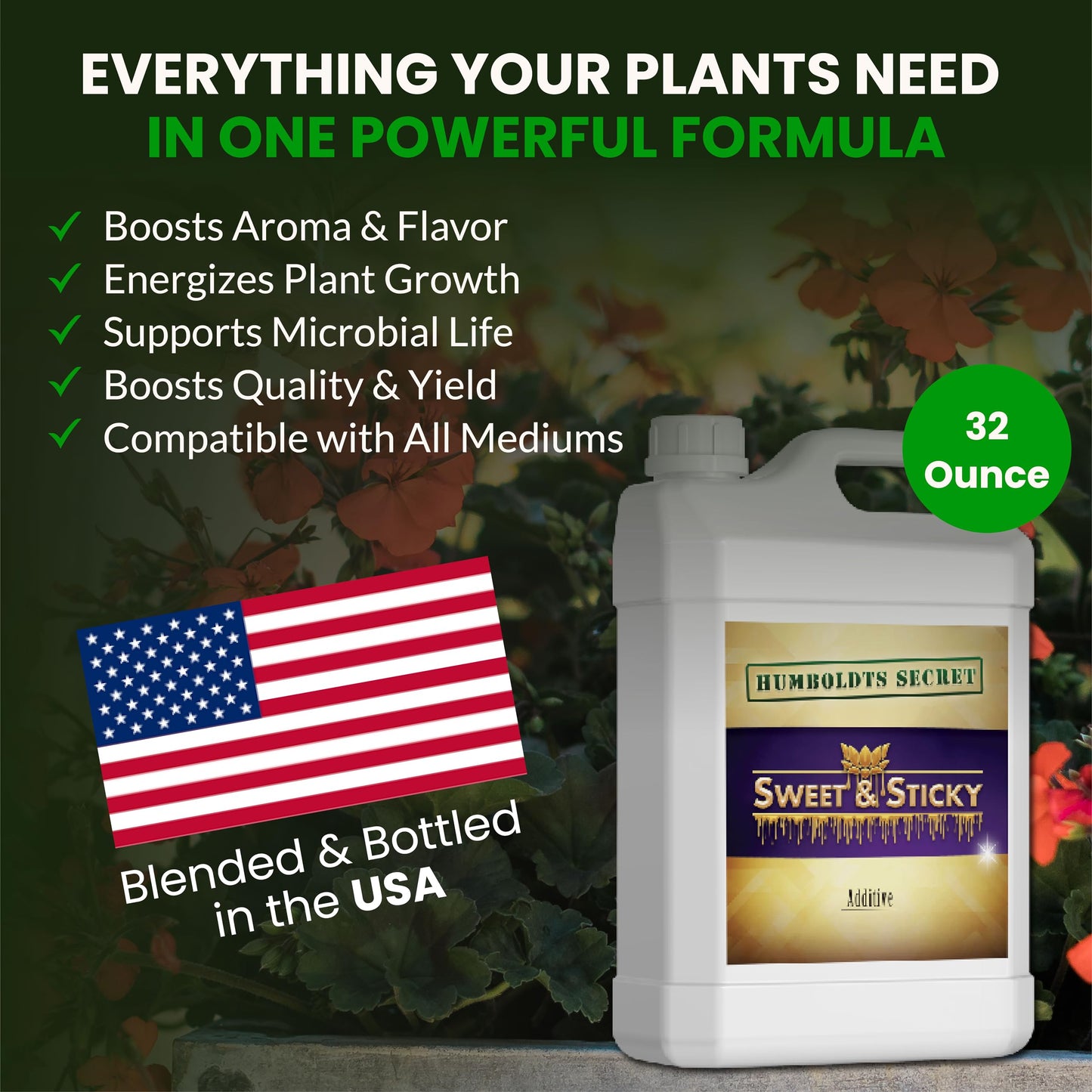Humboldts Secret Sweet & Sticky Carbohydrate and Saccharide Plant Energy Additive | Indoor and Outdoor Plant Nutrients Enhancer for Growth and Aroma | Boosts Flavor and Resin Development | 32 Ounce