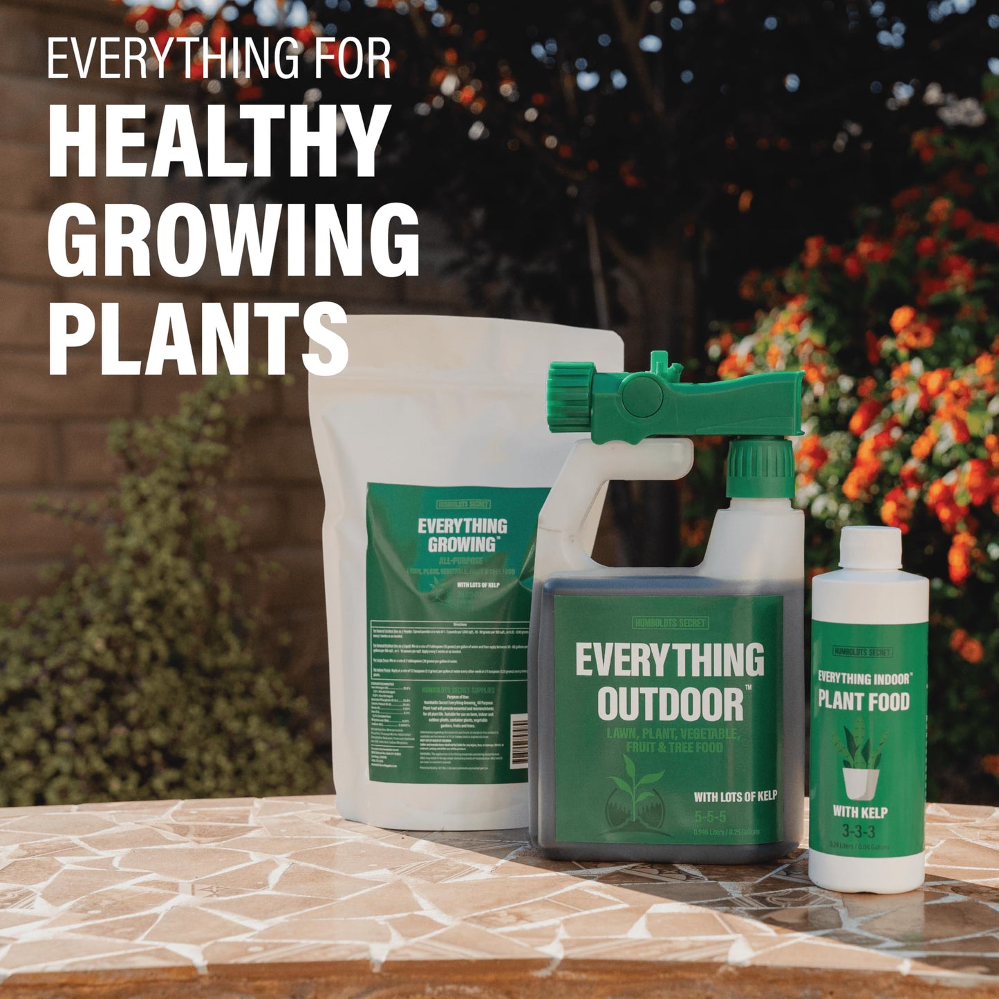 Humboldts Secret Everything Kit 3-in-1 NPK Nitrogen Phosphorus Potassium with Kelp - Everything Indoor Plant Food 3-3-3, Everything Outdoor 5-5-5, and Everything Growing 20-20-20 (The Everything Kit)
