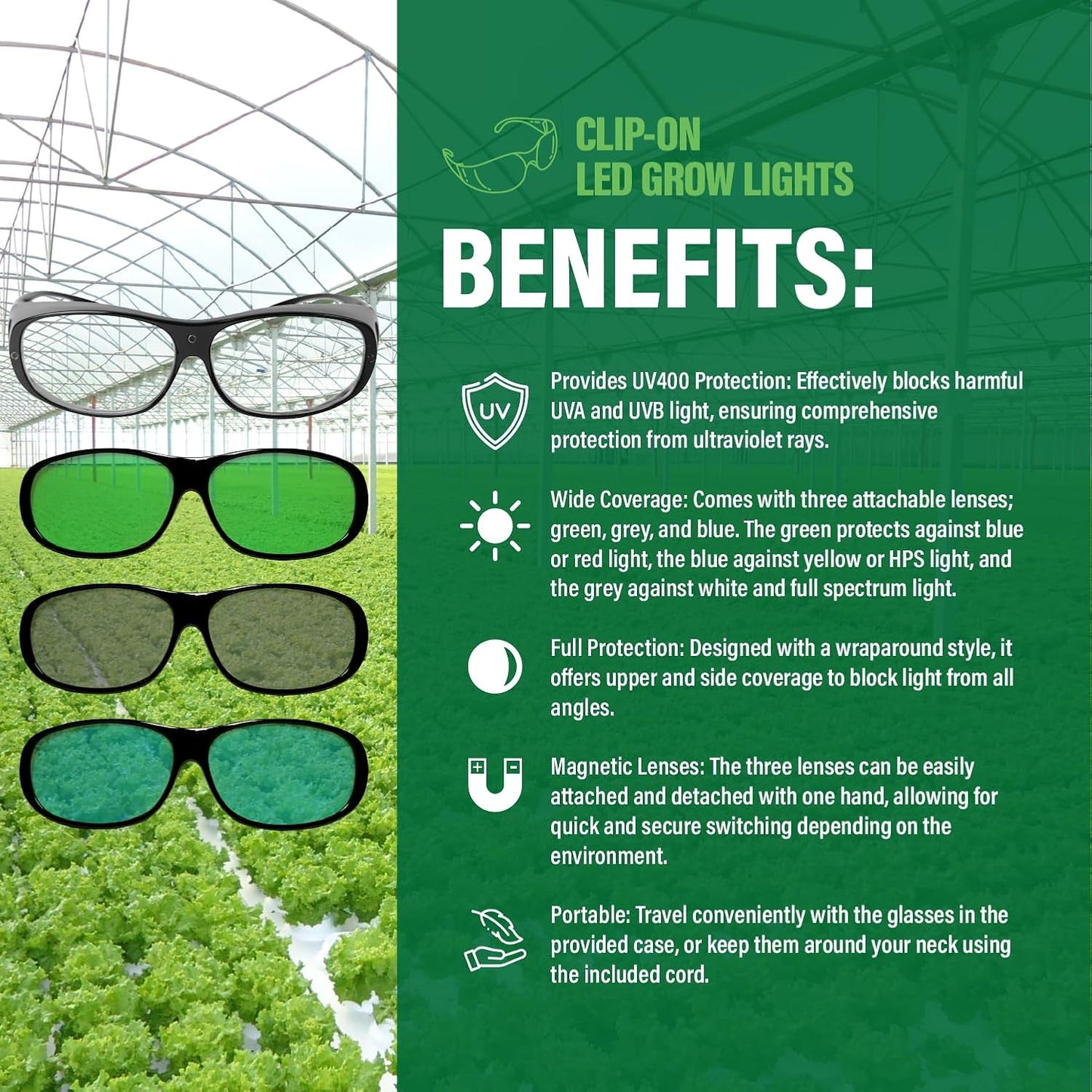 Humboldts Secret A & B Liquid Hydroponics Fertilizer - Nutrients for Outdoor, Indoor Plants (32 oz Set) w/Grow Room Glasses | Interchangeable Magnetic Sunglasses with UVA/UVB Blocking Protection