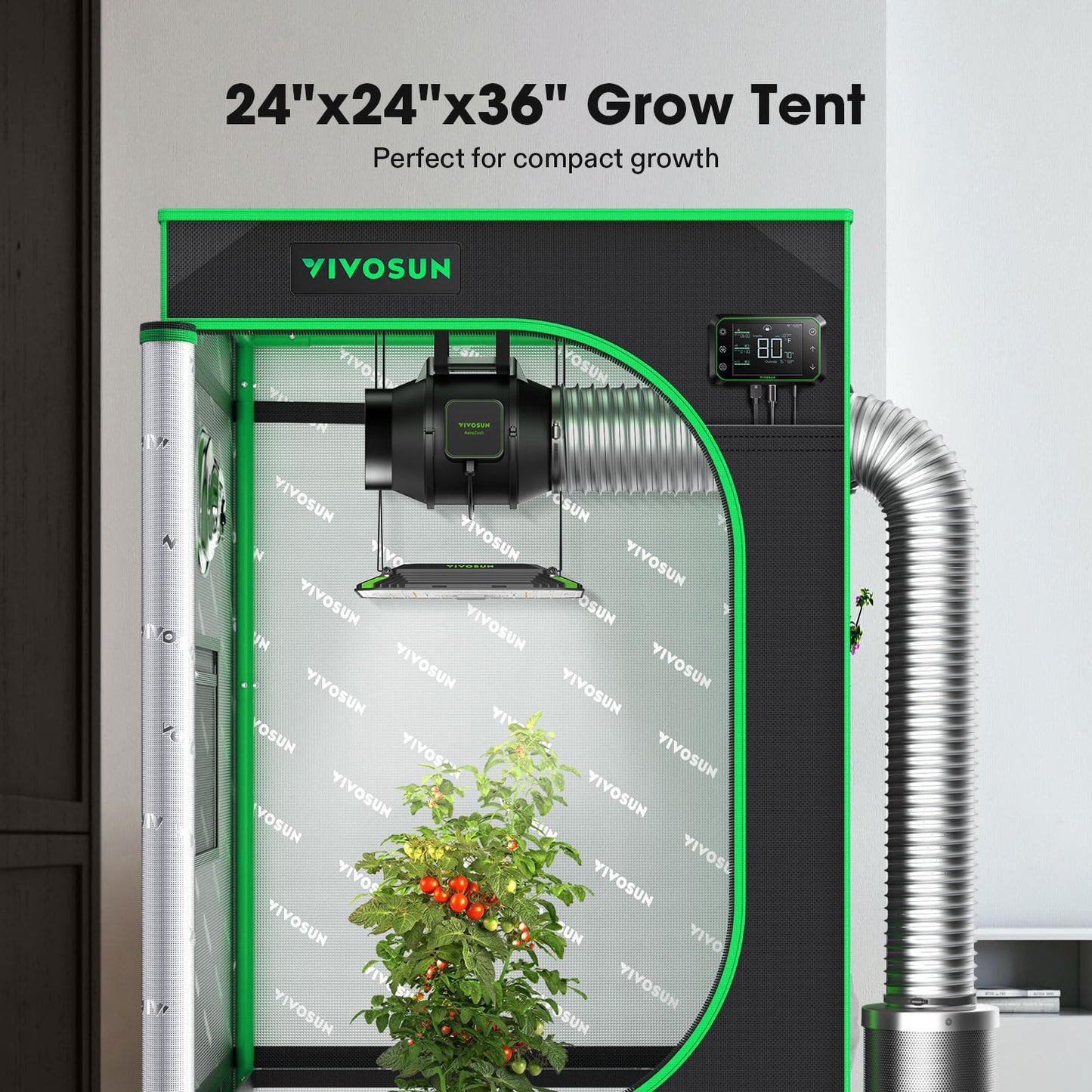 VIVOSUN S448 4x4 Grow Tent, 48"x48"x80" High Reflective Mylar with Observation Window and Floor Tray for Hydroponics Indoor Plant for VS4000/VSF4300